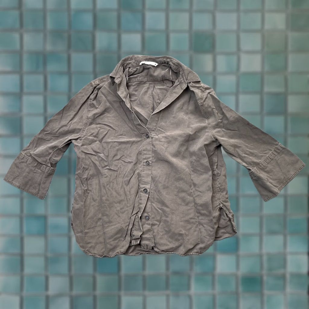 Zara Zara Blouse Womens Medium Brown Linen Lyocell Pleated Button 3/4 Sleeve Collared Slit Casual Top Shirt Size M / US 6-8 / IT 42-44 - 1 Thumbnail
