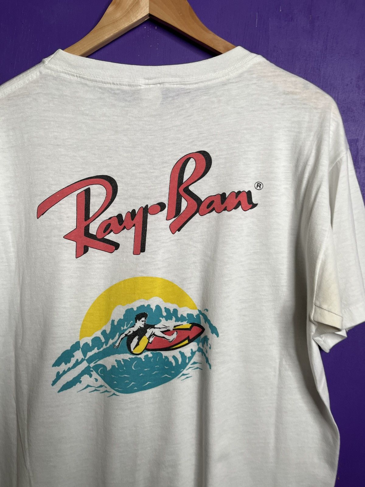 RayBan × Vintage Vintage 80s Ray-Ban surfing mullet logo t-shirt Size US XL / EU 56 / 4 - 3 Thumbnail