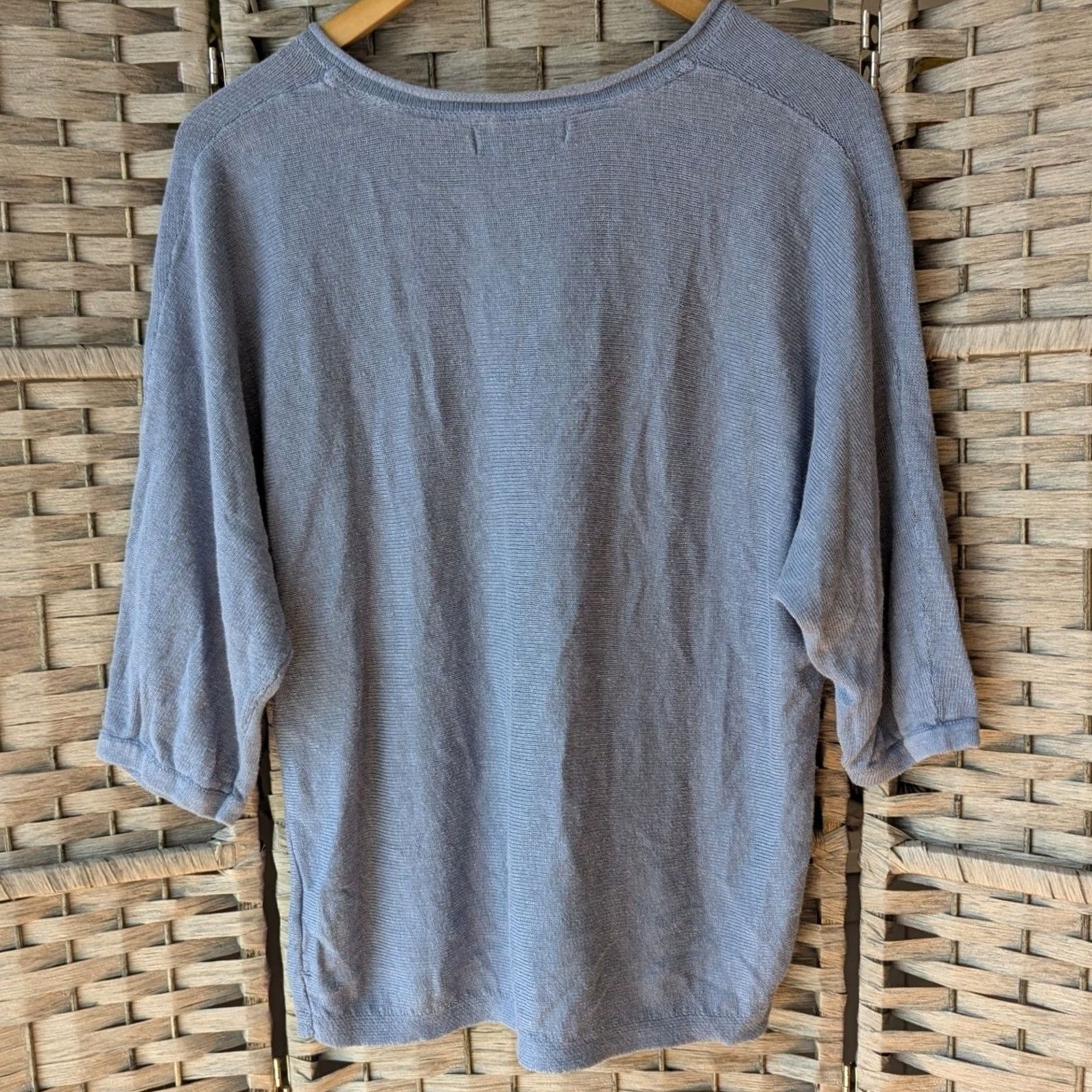 Vintage Tahari KnIT V-Neck Dolman Sleeve Sweater Top Blue L Linen Blend Knit Pullover Womens Size L Short Sleeves? Size L / US 10 / IT 46 - 3 Thumbnail