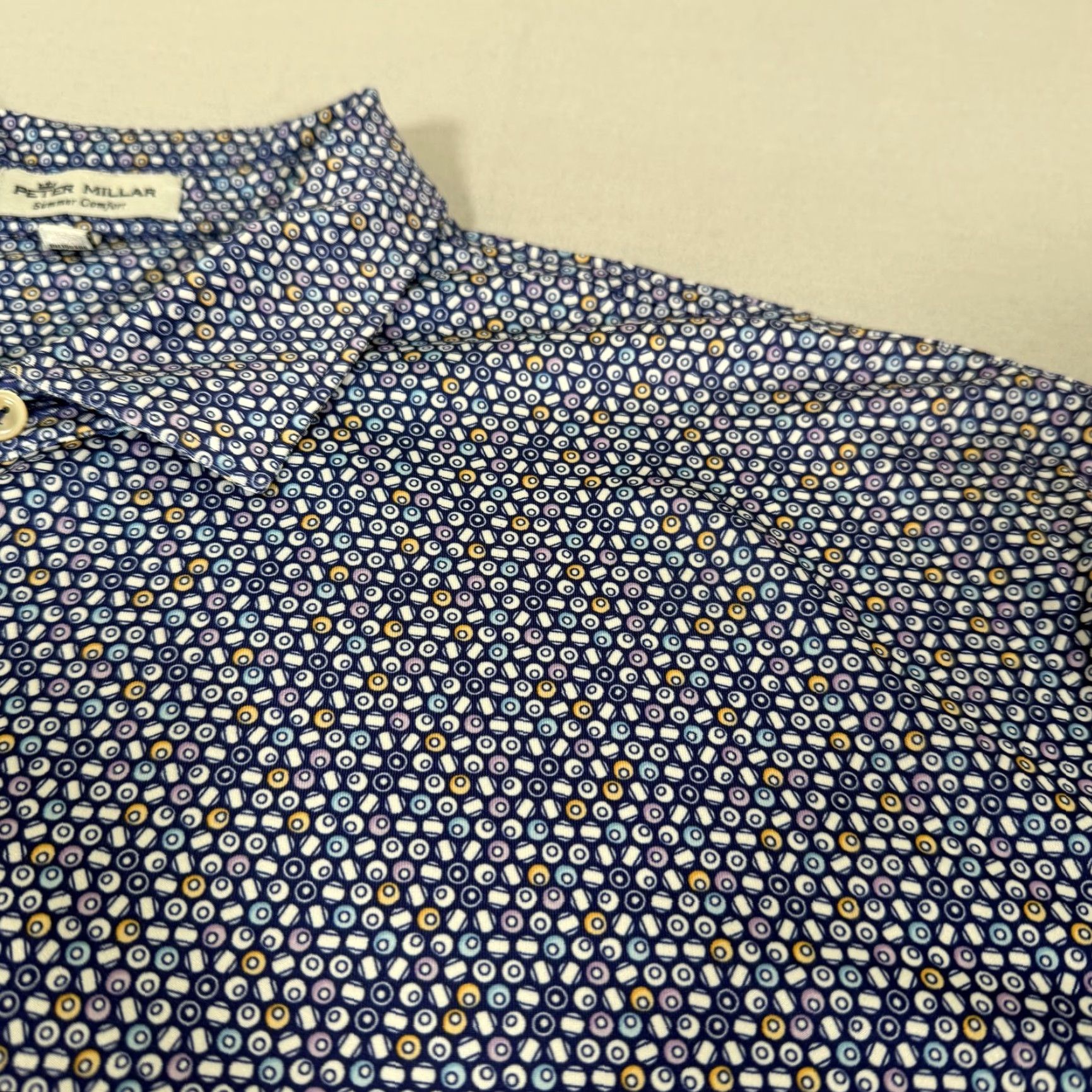 Peter Millar PETER MILLAR Polo Shirt Mens Large Blue Summer Comfort Geometric Print Golf Size US L / EU 52-54 / 3 - 3 Thumbnail