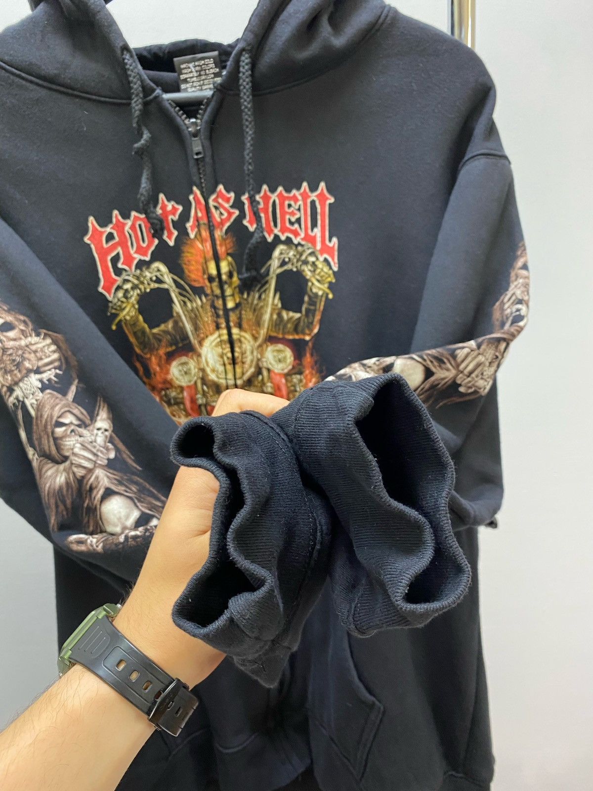 Japanese Brand × Vintage Vintage Y2K Hot AS Hell Burning Skeleton Rider Hoodie Size US L / EU 52-54 / 3 - 17 Thumbnail