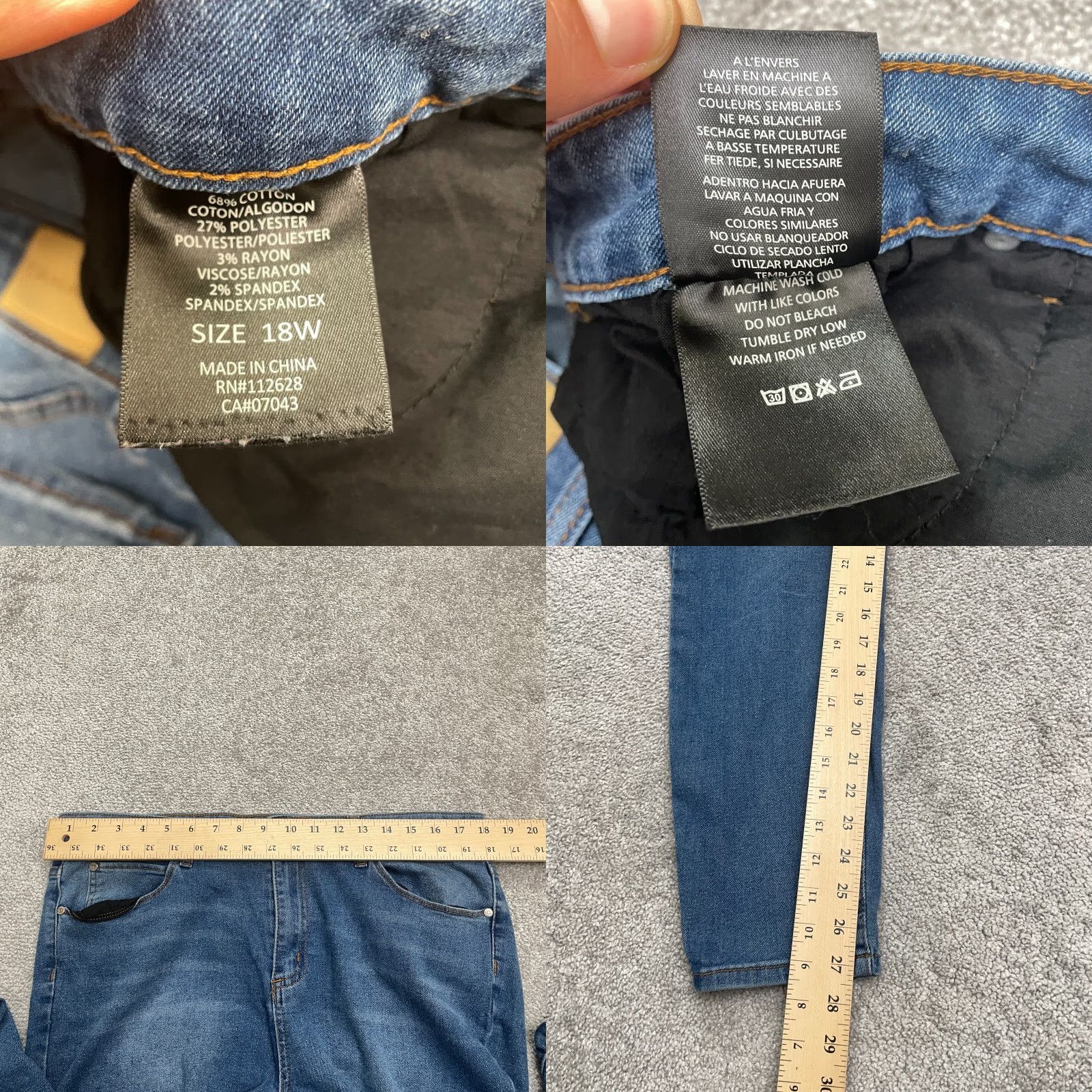 Vintage Tahari Kelly Plus Size 18W Mid Rise Skinny Jeans Womens Blue Medium Wash Stretch 36x27 Size 40" / US 18 - 8 Thumbnail