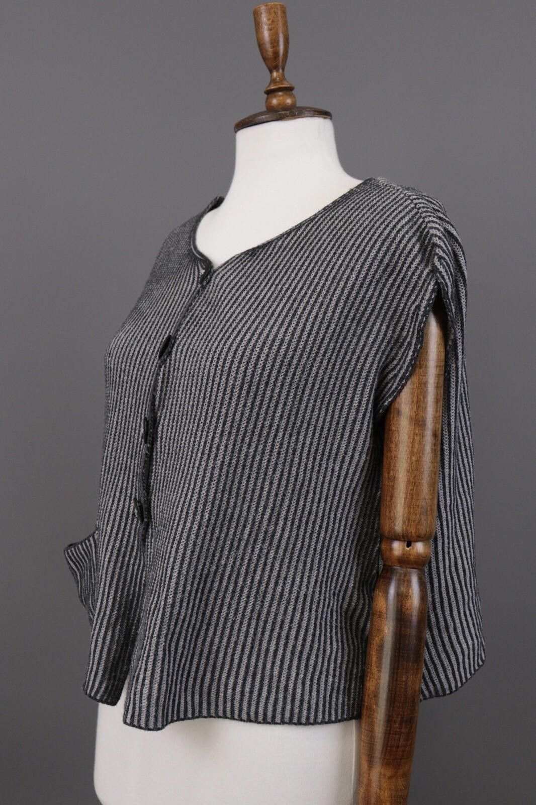 Designer Gudrun Sjöden Gray Pinstriped Knit Cardigan Sweater Size S Size S / US 4 / IT 40 - 6 Thumbnail