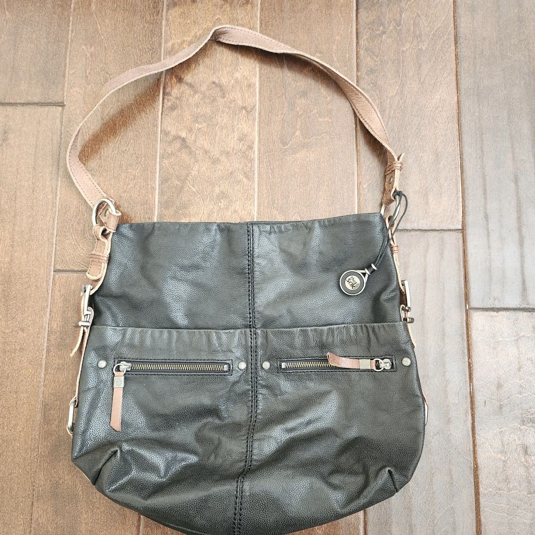 The Sak The Sak Leather Shoulder Bag Black Tan Crossbody Women Magnetic Closure Solid Leather Shoulder Bag Ladies Crossbody Tan Black Size ONE SIZE - 2 Thumbnail