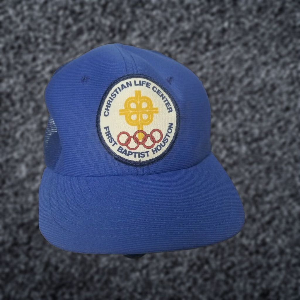 Vintage Vintage DeLong Houston Hat Baseball Trucker Cap Dad Hat Snapback Blue 90s Mens Adjustable Size ONE SIZE - 1 Thumbnail