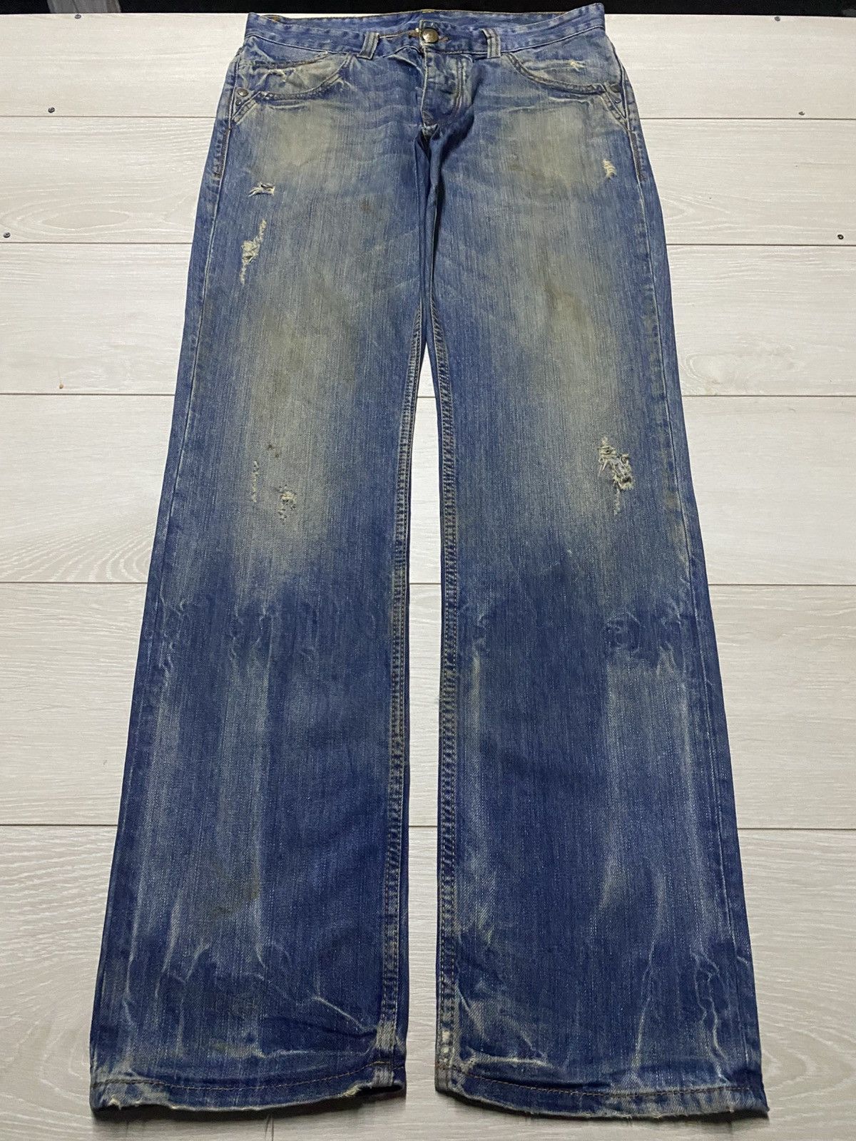 Rhude × Zara Vintage Zara Denim Mud Wash Distressed Loose Jeans Size US 34 / EU 50 - 1 Thumbnail