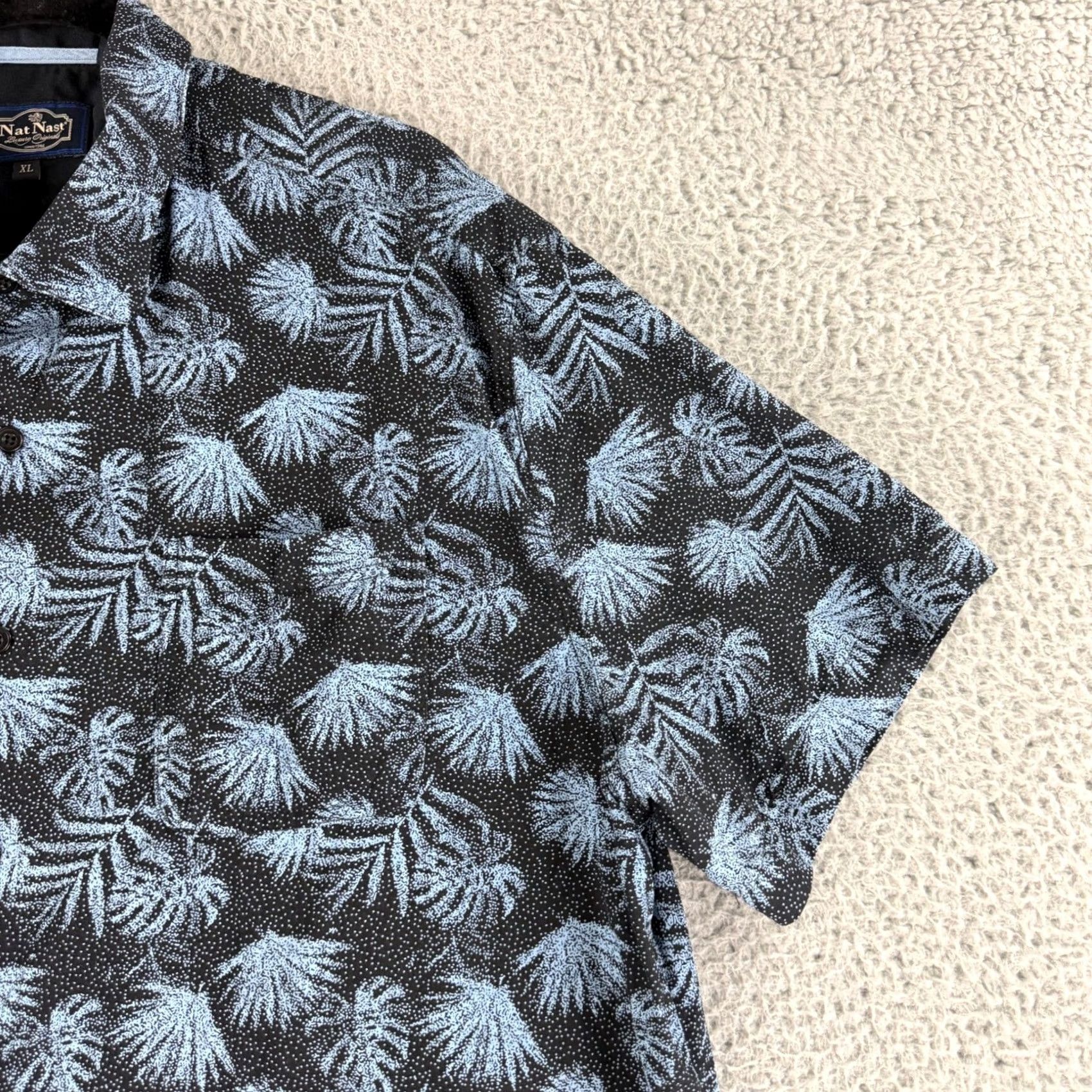 Nat Nast Nat Nast Luxury Originals Button-Up Shirt Men XL Blue Silk Cotton Palm Floral Short Sleeve Relaxed Casual Shirt Size US XL / EU 56 / 4 - 3 Thumbnail