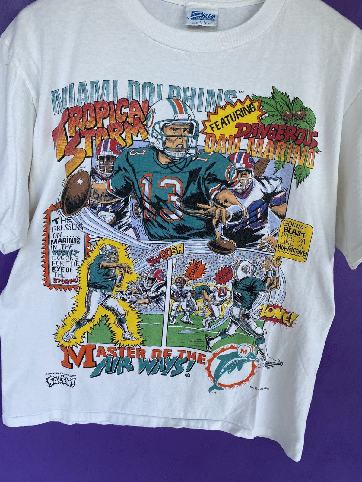 Salem Sportswear Vintage 1993 Salem Miami dolphins comic strip t-shirt Size US L / EU 52-54 / 3 - 3 Thumbnail