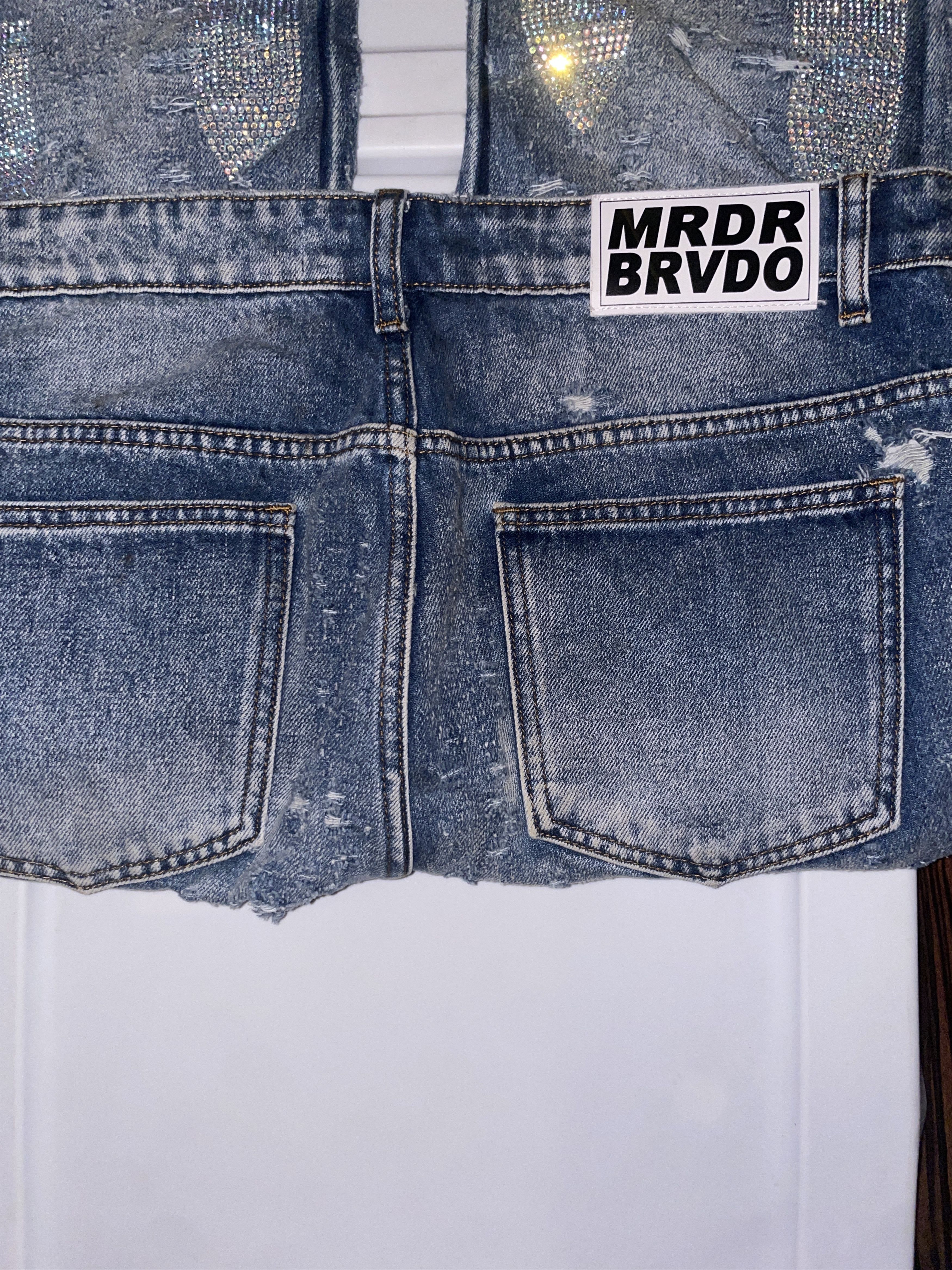 Who Decides War WDW Rhinestone Washed Denim ‘Sky’ Size US 30 / EU 46 - 3 Thumbnail