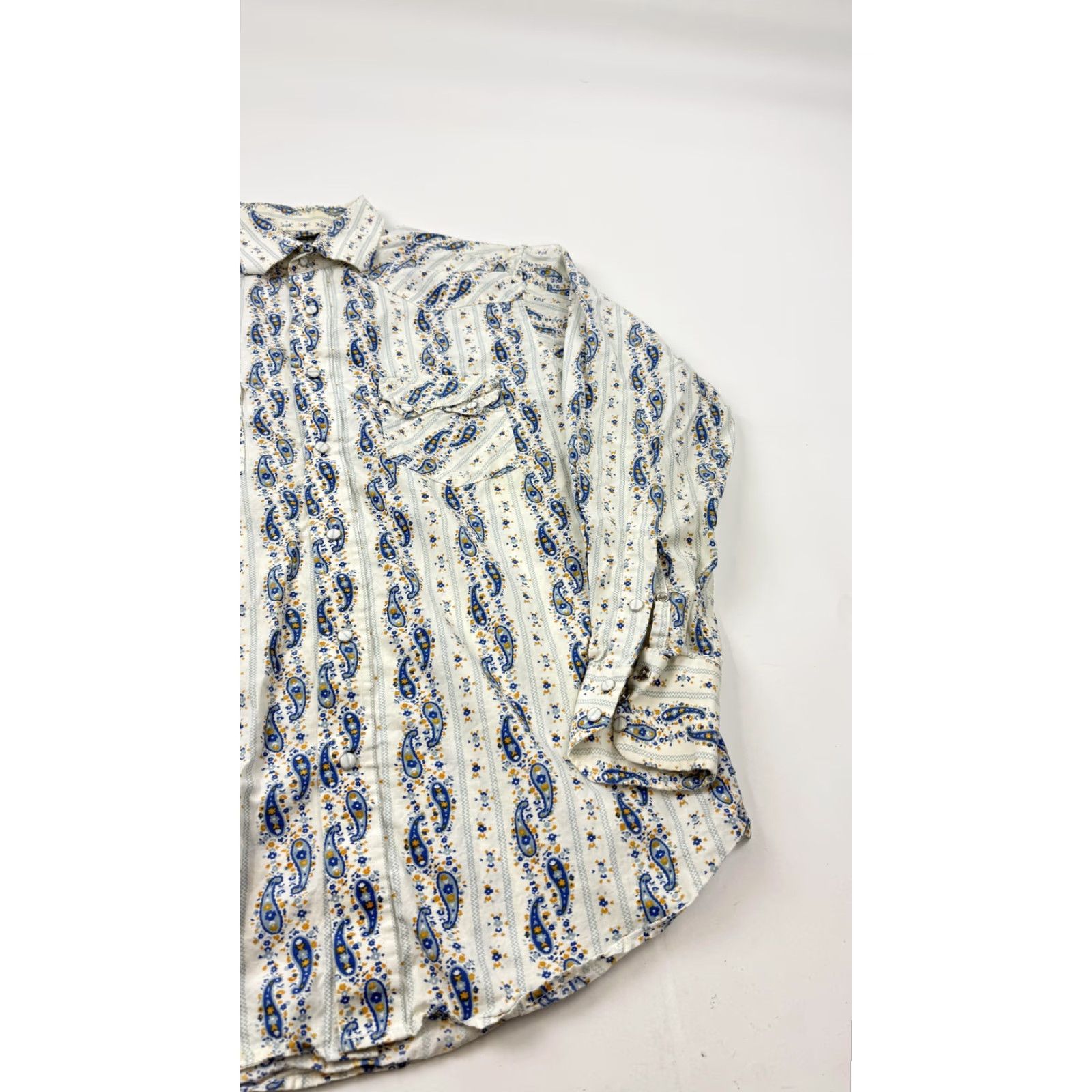 Vintage VINTAGE RU Shirt Mens Large White Blue Paisley Western Pearl Snap Cotton Long Sleeve Size US L / EU 52-54 / 3 - 3 Thumbnail