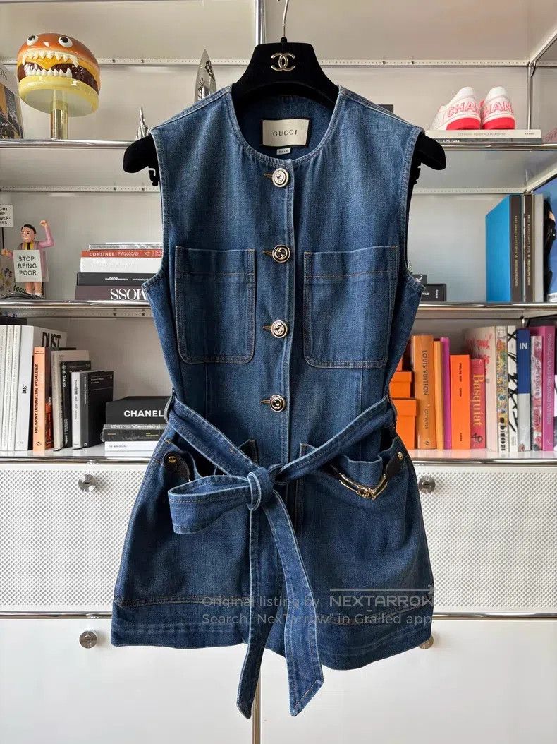 Gucci Gucci Blue lace-up double G horse buckle sleeveless denim Size XS / US 0-2 / IT 36-38 - 1 Thumbnail