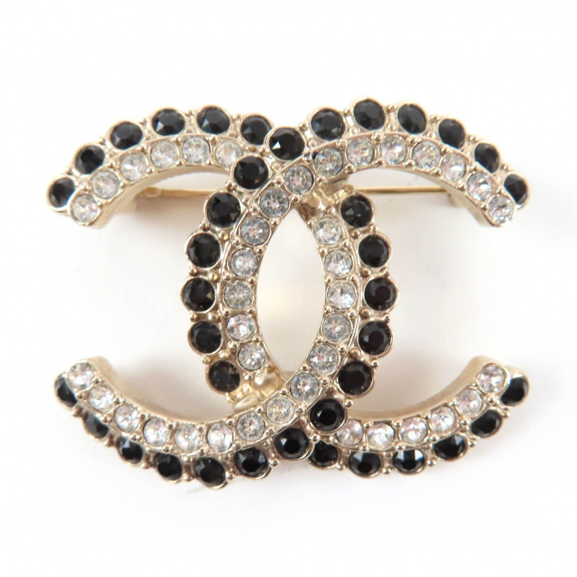 Chanel CHANEL A22B Coco Mark Brooch, 2022 Model, Large, Gold Tone, Black Stone, Clear Black, Comes with Box and Dust Bag, Made in Italy, Women's. Size ONE SIZE - 1 Thumbnail