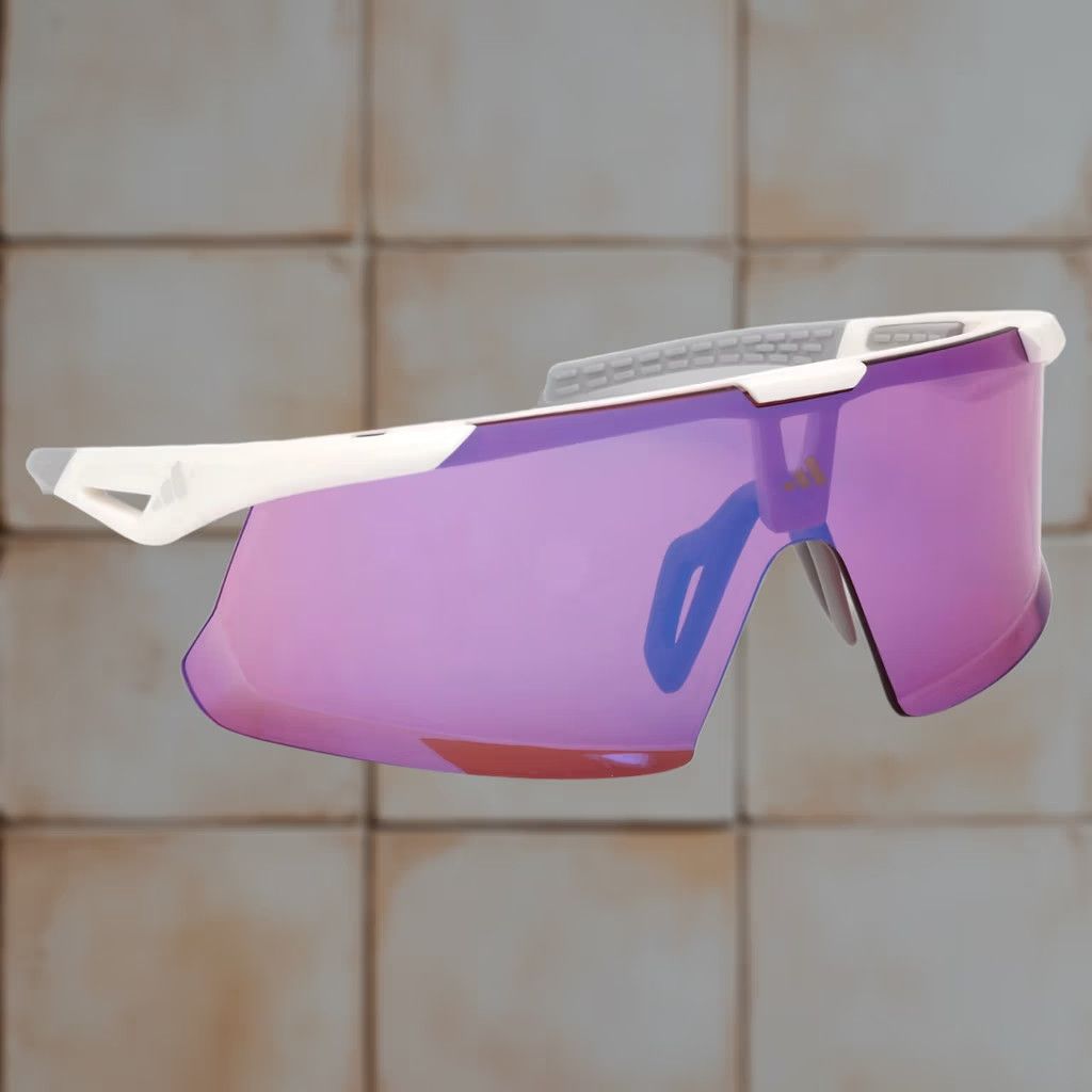 Adidas ADIDAS DUNAMIS EVO SPORT RUNNING SUNGLASSES SP0107 JK9726 WHITE UNISEX Sunglasses Ladies Mens Unisex Adults Sports Shield Violet Lens White Sunglasses Size ONE SIZE - 1 Thumbnail