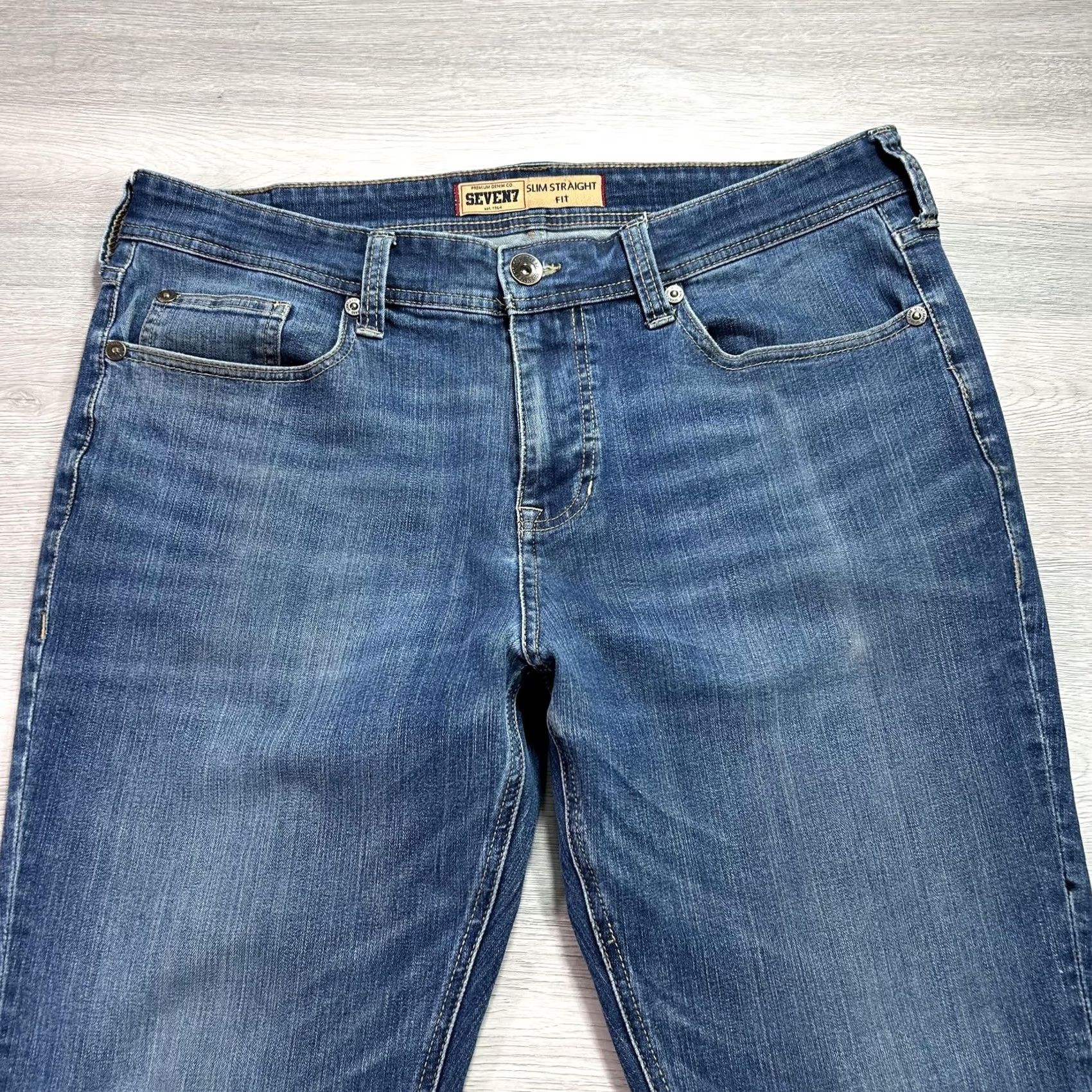 Vintage Seven7 Pants Mens 36 Blue Slim Straight Jeans 36x28 Wash Stretch Denim Size US 36 / EU 52 - 3 Thumbnail