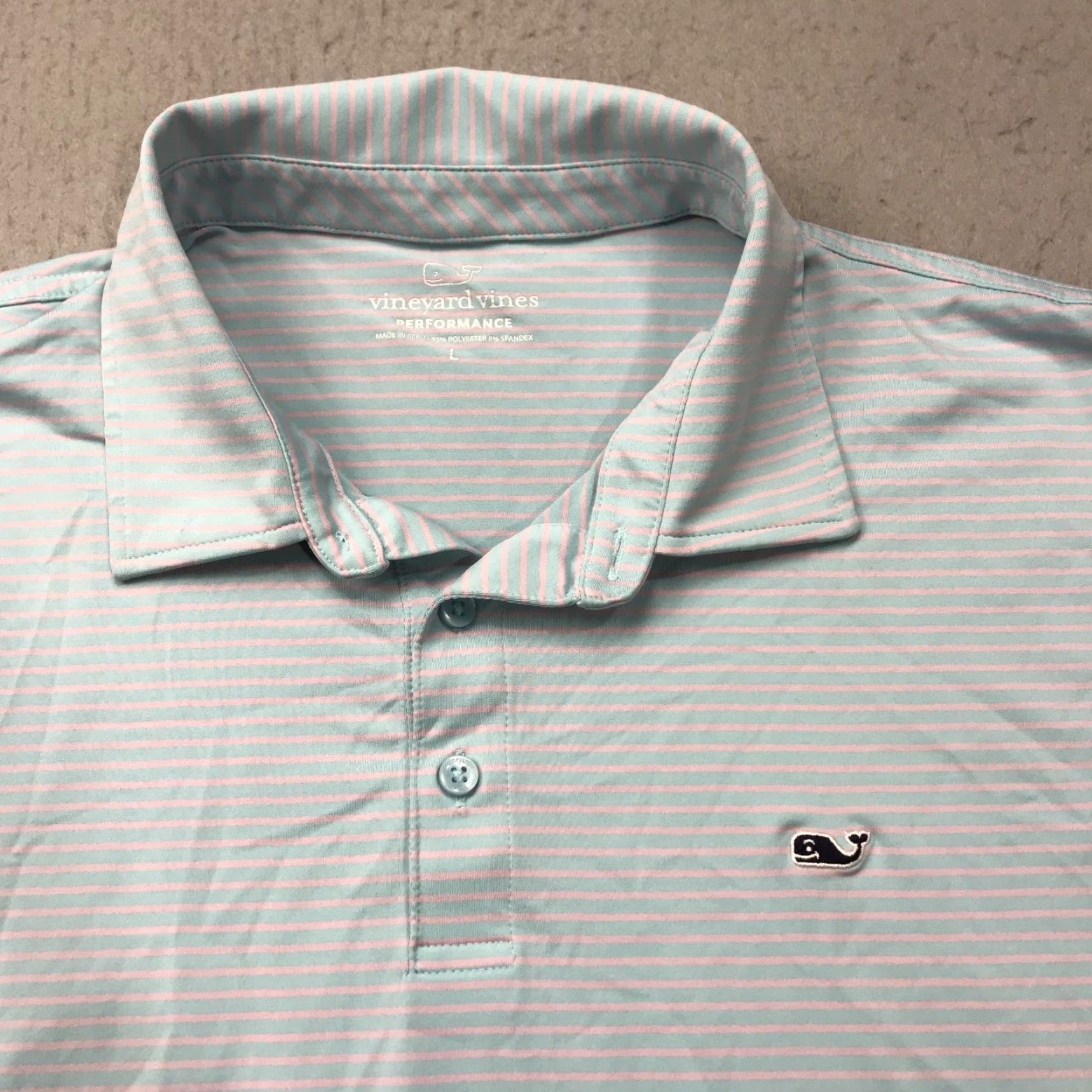 Vineyard Vines Vineyard Vines Polo Shirt Mens Large Blue Pink Whale Striped Performance Golf Polo Shirt Mens L Blue Whale Striped Performance Golf Size US L / EU 52-54 / 3 - 2 Thumbnail