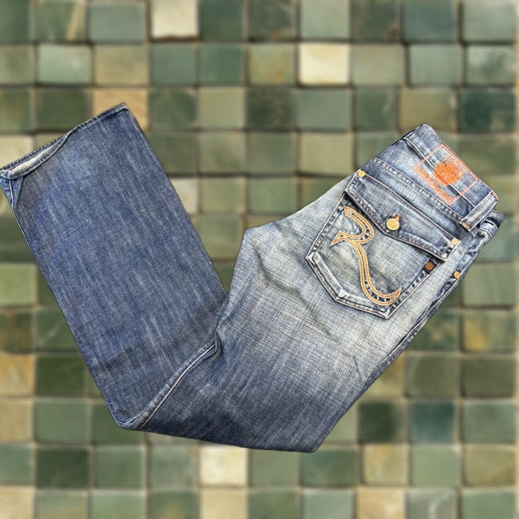 Vintage Rock and Republic Denim Jeans Size 32 Button Fly Medium Wash Flare Women Blue Size 24" / US 00 / IT 34 - 1 Thumbnail