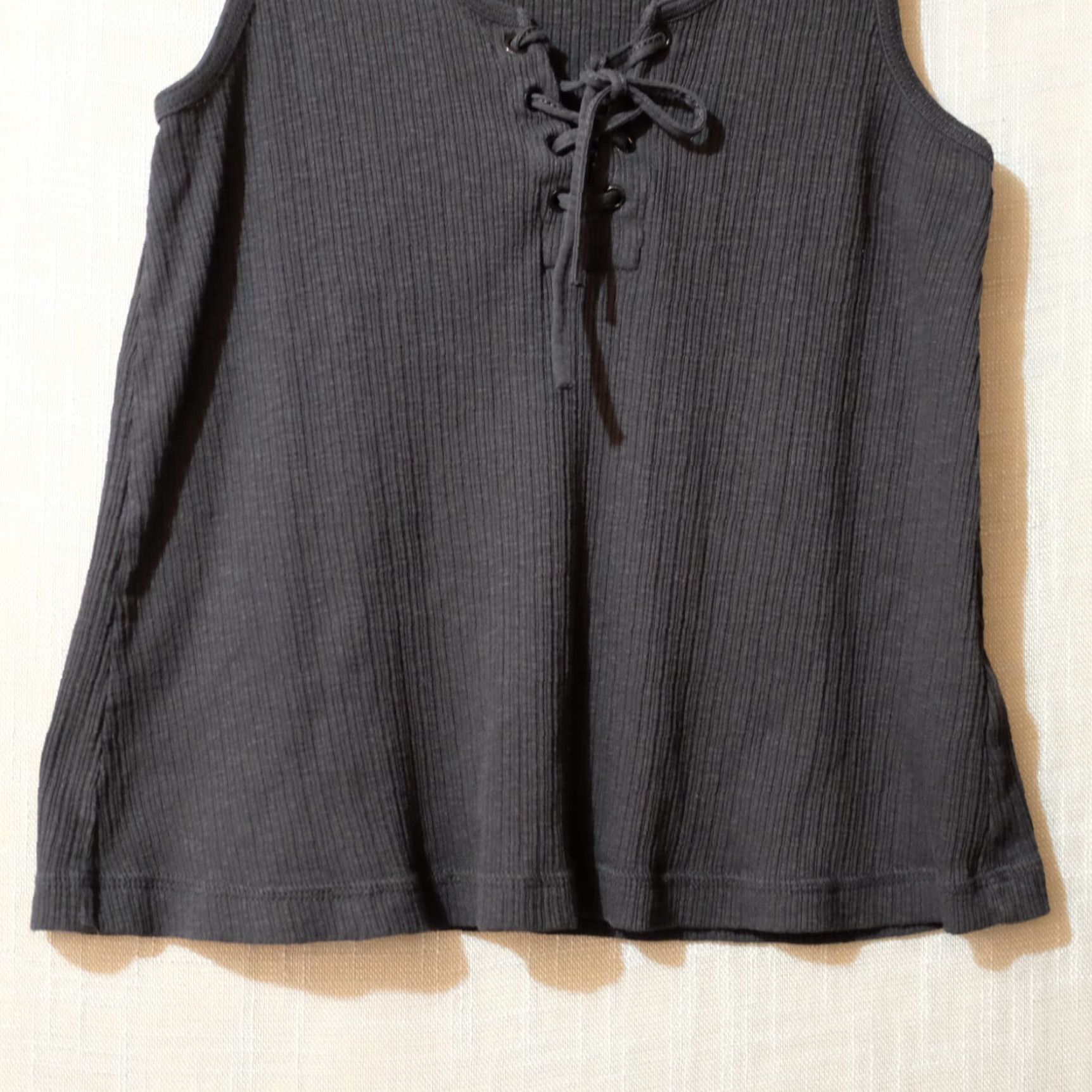 Old Navy EUC Old Navy Tank Top Lace Up Neck Black Ribbed Stretch Women's S Tank Shirt Slim Regular Size S Camisole? Size S / US 4 / IT 40 - 3 Thumbnail