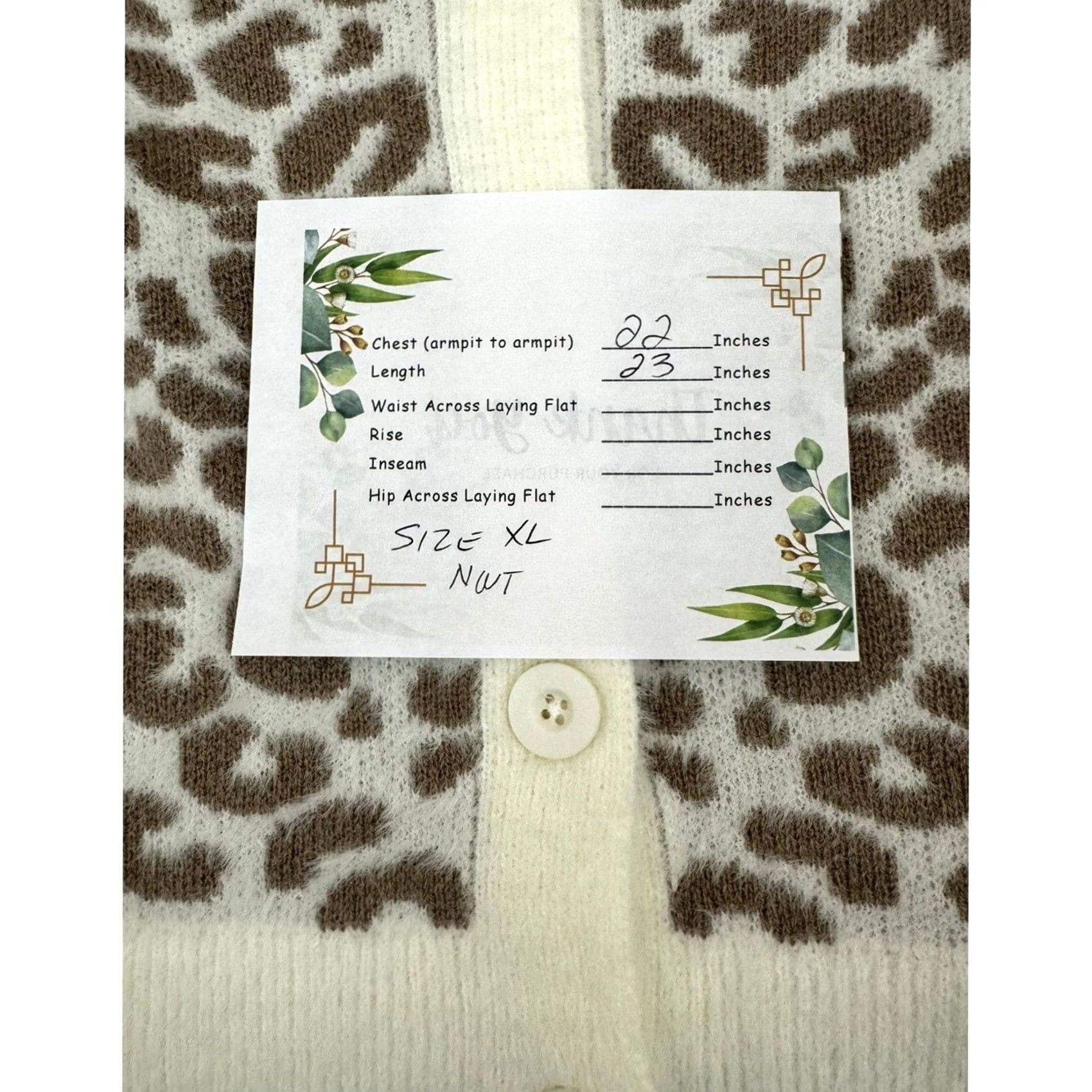 Vintage Violets & Roses Cardigan Sweater Women XL Tan Brown Open Front Knit W 50 Beige Animal Print Long Sleeve Raglan Sleeve V-Neck Fall Winter Size XL / US 12-14 / IT 48-50 - 6 Thumbnail