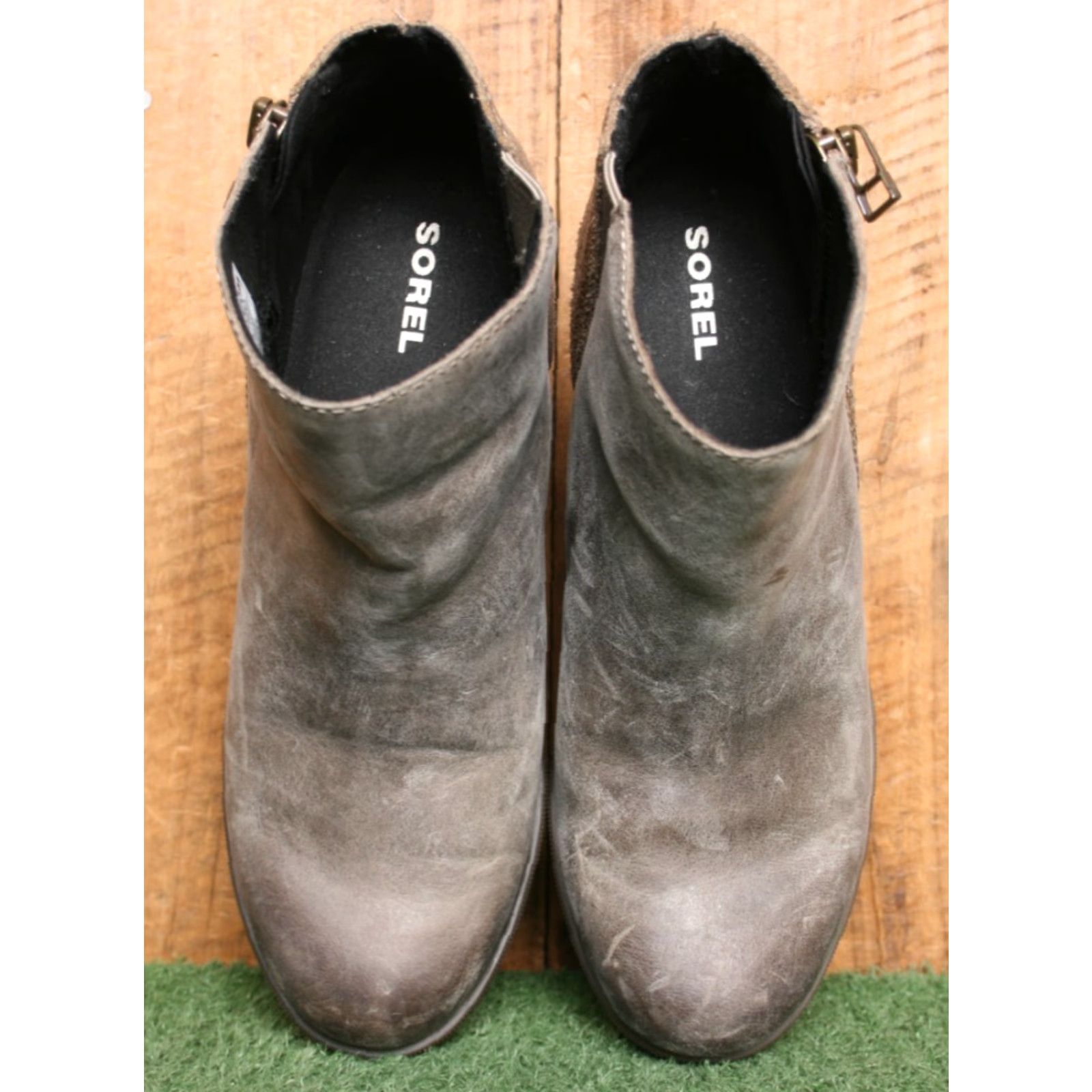 SOREL SOREL Joan Of Arctic Wedge Zip Distressed Brown Leather & Suede Booties Sz. 6.5 Womens Boots Size US 7 / IT 37 - 3 Thumbnail