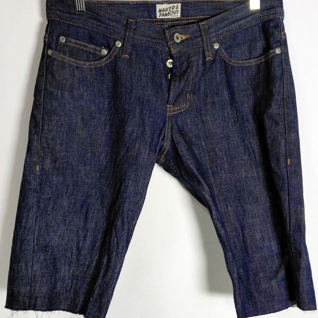 Vintage Naked & Famous Denim Jeans Blue 100% Cotton Solid Classic Size 30 Womens Regular Fold-Over Baggy Style? Size 30" / US 8 / IT 44 - 2 Thumbnail