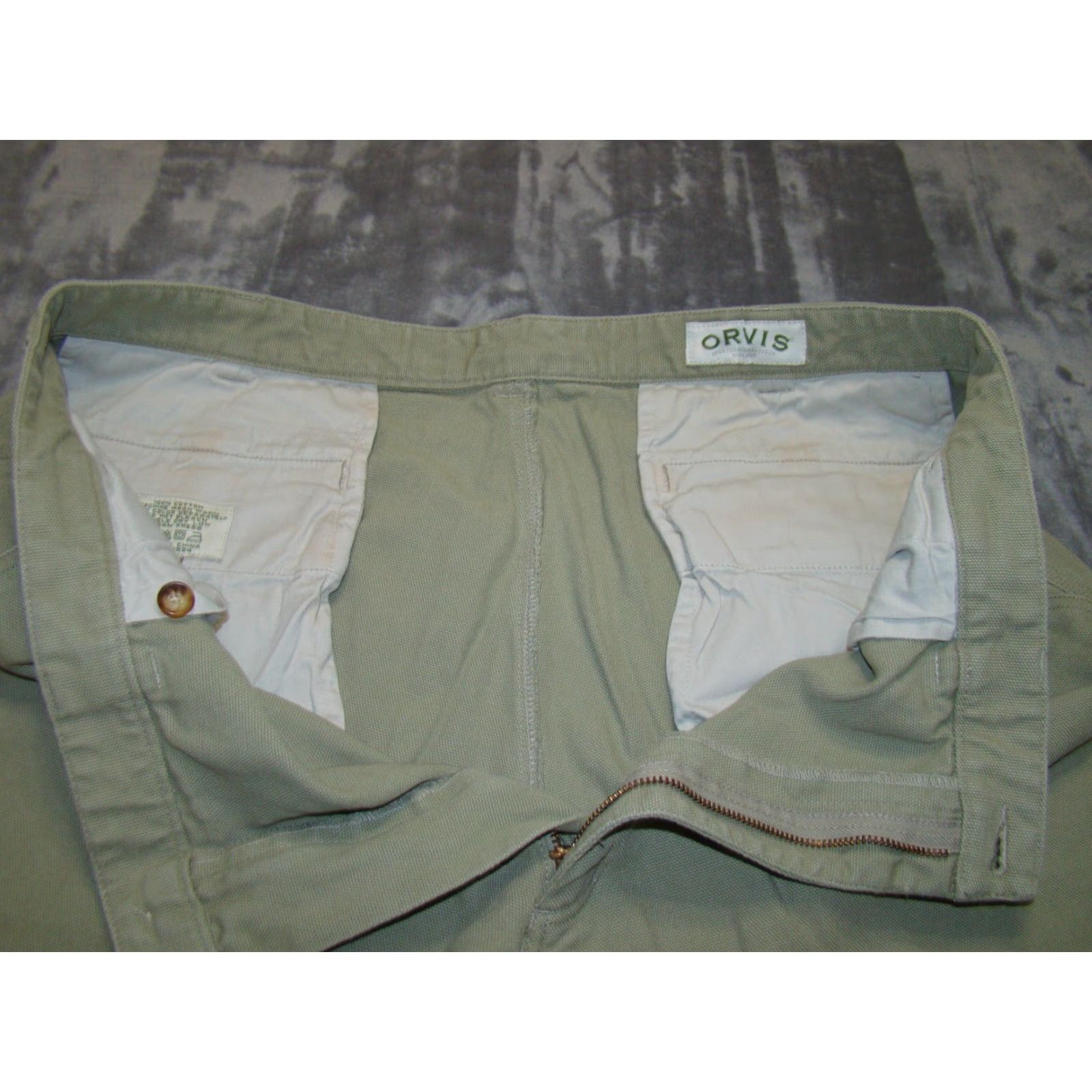 Orvis VINTAGE Orvis Mens Chino Pants Leather Trim Khaki Twill Field Hunting Fishing 42 Waist 42" Straight Leg Front Flat 33in Inseam Size US 42 / EU 58 - 4 Thumbnail