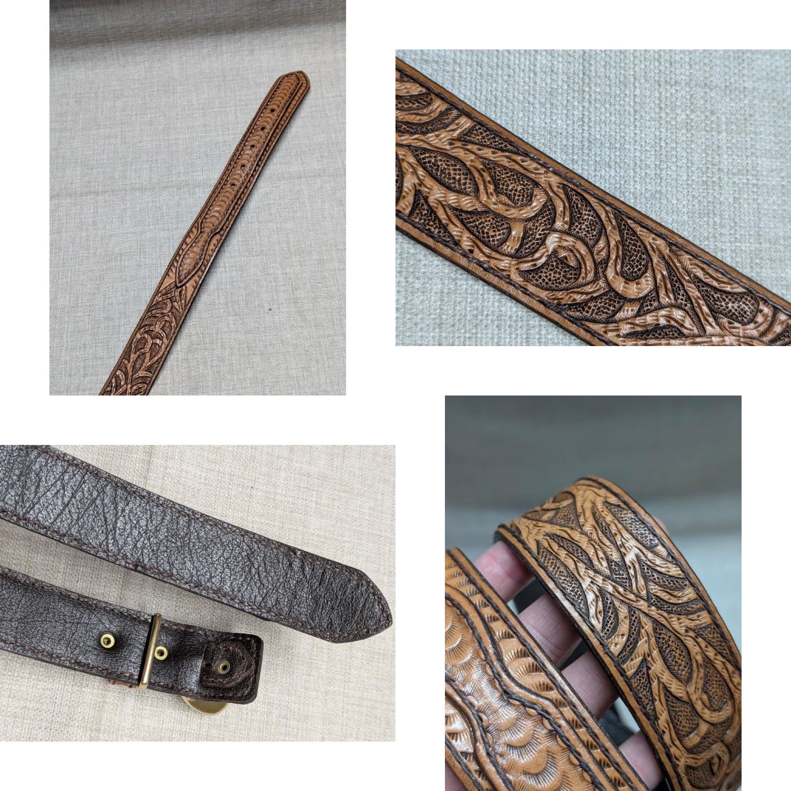 Vintage VINTAGE leather belt Ranger western 36 brown Tooled belt buckle Cowboys Ranger Western Mens 36 Brown Leather belt Size 36 - 8 Thumbnail
