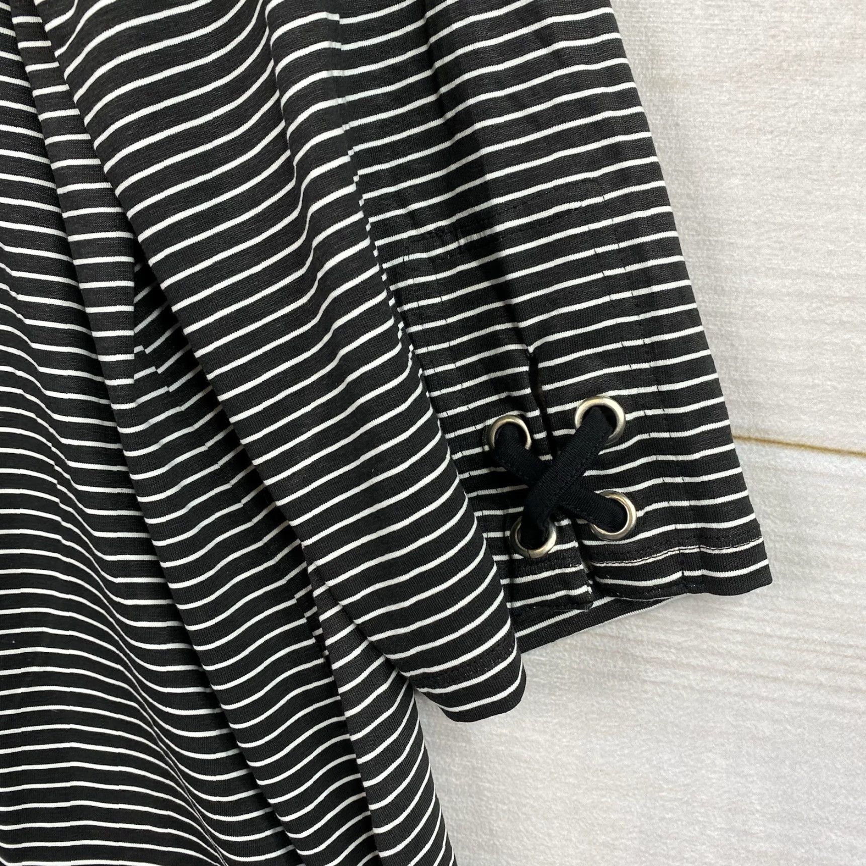 Vintage VINTAGE Catherines Suprema Cardigan Sz 1X Lightweight Black Stripe Knit Cardigan Women's 1X Black Stretch Open Front Topper Size XL / US 12-14 / IT 48-50 - 2 Thumbnail