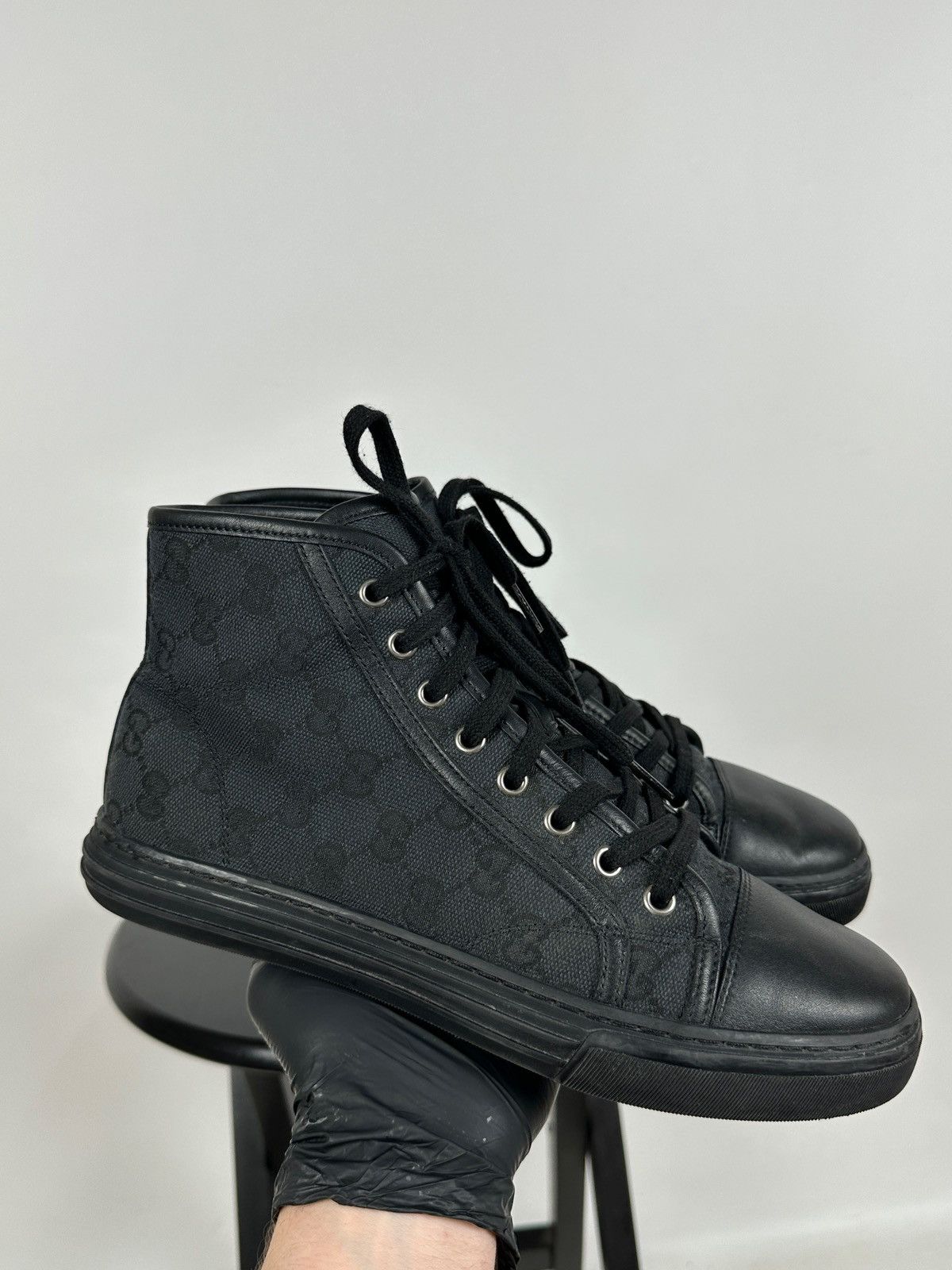 Gucci Gucci 426188 GG Leather/Canvas Monogram High Top Sneaker Size US 5.5 / EU 38 - 3 Thumbnail