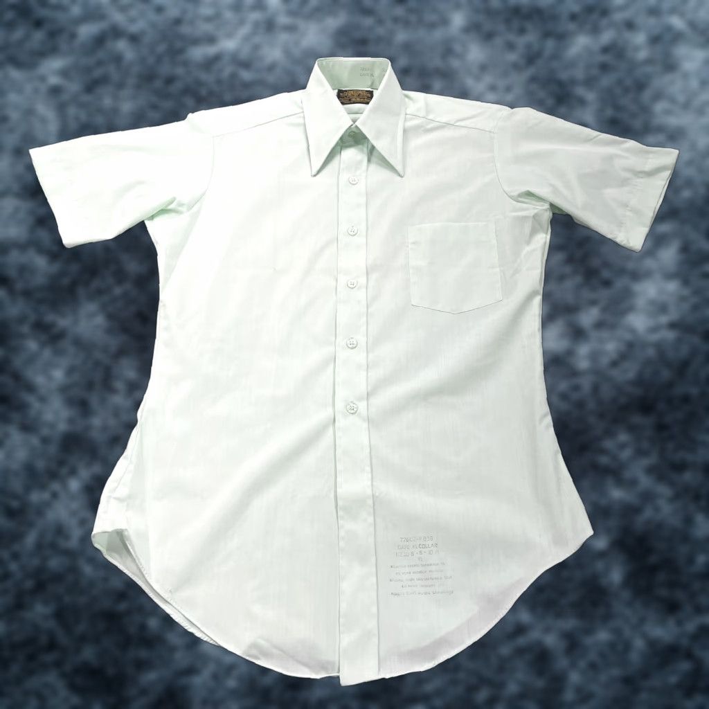 Sears VINTAGE Sears Shirt Mens 15 Green Perma Prest Short Sleeve Dress Hong Kong Size 40R - 1 Thumbnail