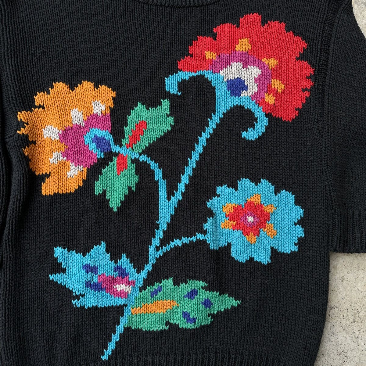 Hysteric Glamour × Vintage 80s Black Flower Floral Knitted sweater jumper y2k Size US M / EU 48-50 / 2 - 3 Thumbnail