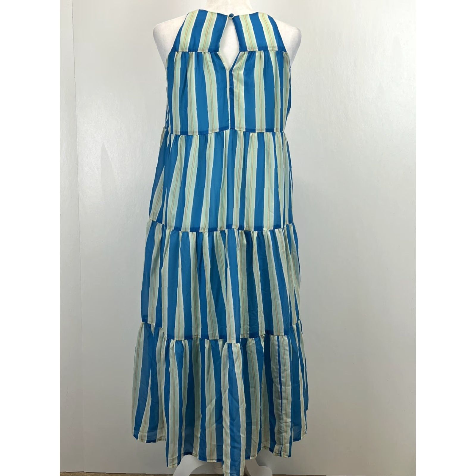 Vintage Olivia James the Label Hampden Dress XS Blue Striped Maxi Pockets Chiffon Womens Size XS / US 0-2 / IT 36-38 - 3 Thumbnail