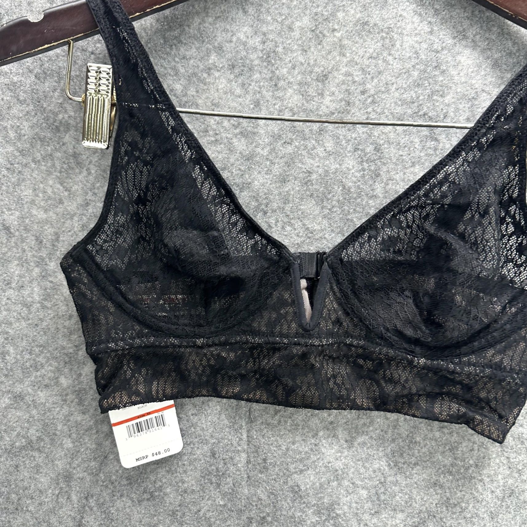 Free People Free People Bralette Womens XS Black Lace V Wire Longline Intimately NWT Bra Size ONE SIZE - 2 Thumbnail