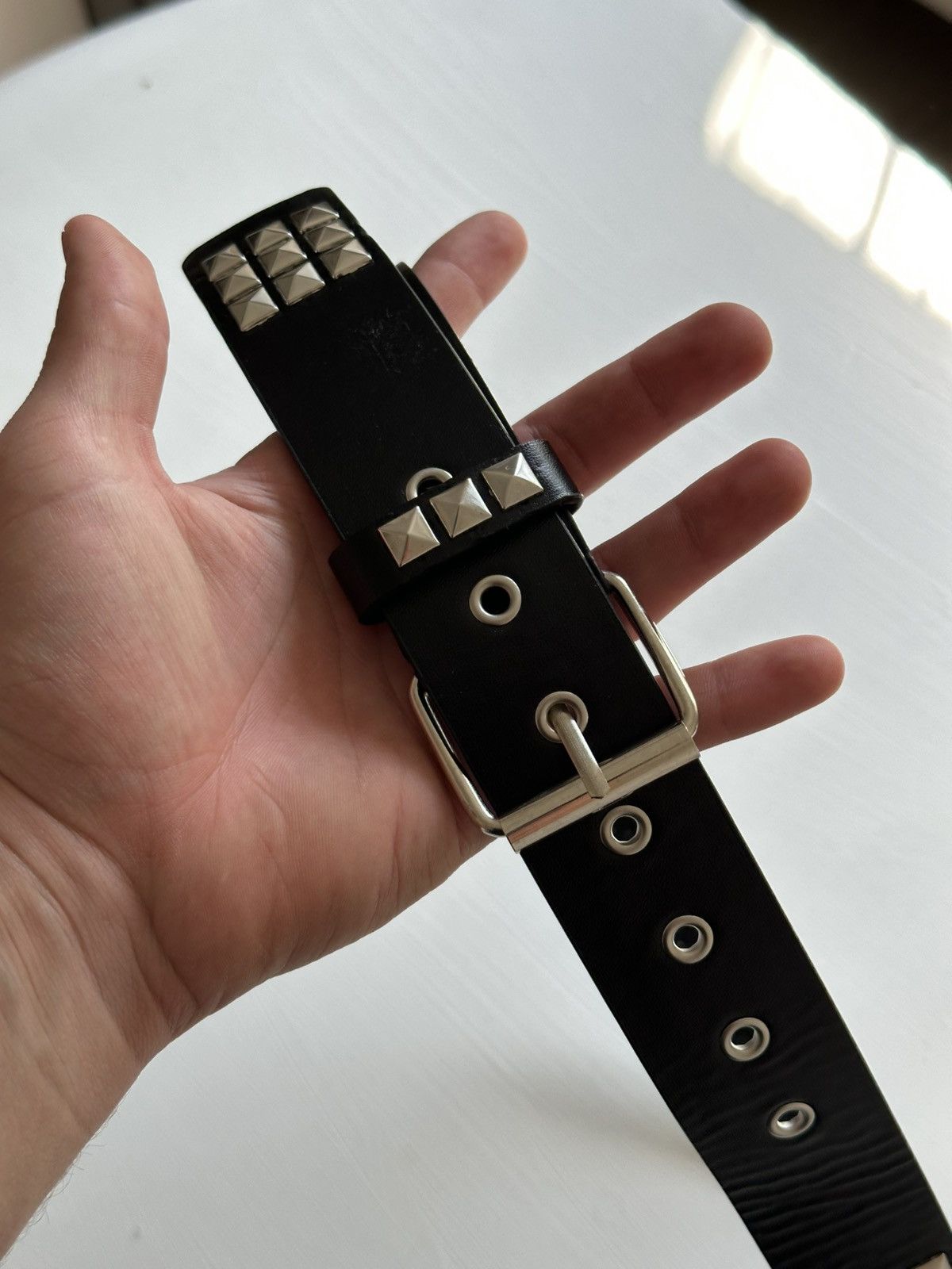 Japanese Brand × Vintage CRAZY VINTAGE METAL BLACK LEATHER BELT BB SIMON STYLE Size ONE SIZE - 3 Thumbnail