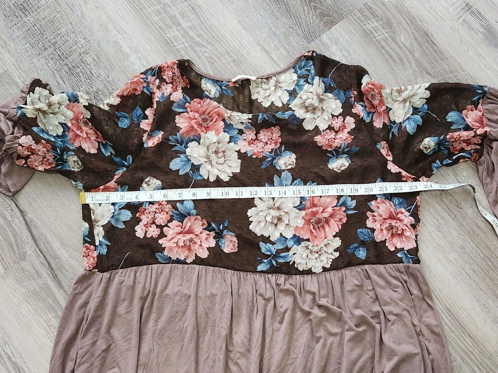 Designer Oddy Dress XL Brown Floral Bell Sleeve Semi Sheer Fall Size XL / US 12-14 / IT 48-50 - 5 Thumbnail