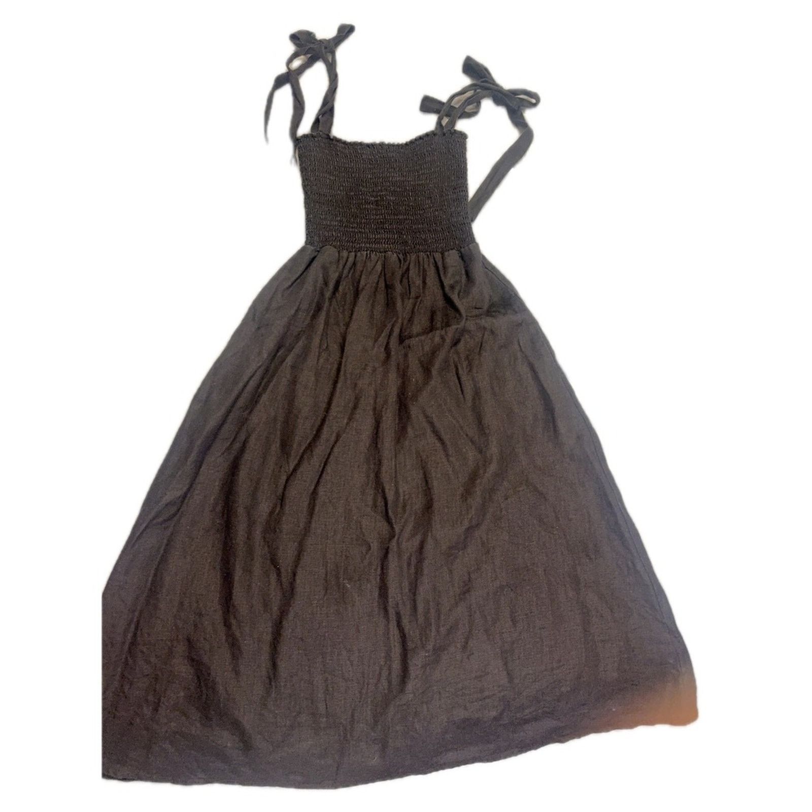 Reformation Reformation Linen Tie-Strap Midi Dress Black Size S Size S / US 4 / IT 40 - 1 Thumbnail