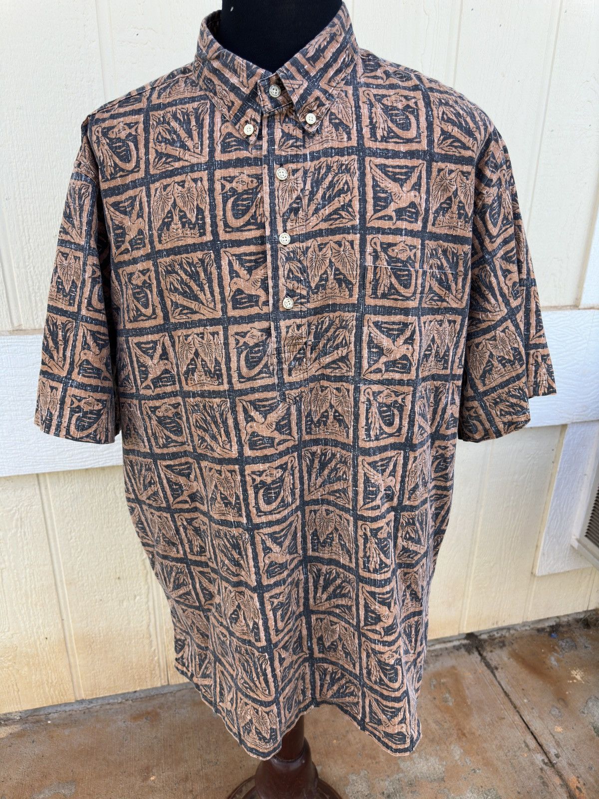 Reyn Spooner Hawaiian Print Brown Men's XXL
