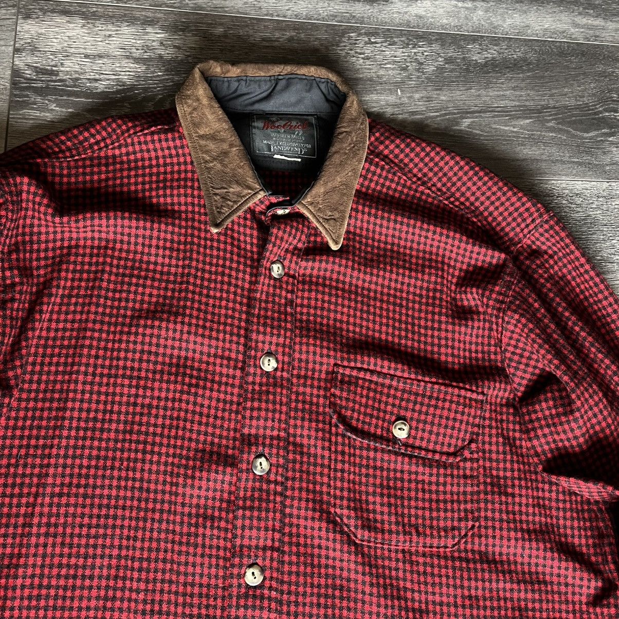 Woolrich Woolen Mills Vintage 1990s Woolrich Land’s End Leather Collar Check Shirt Size US XL / EU 56 / 4 - 3 Thumbnail