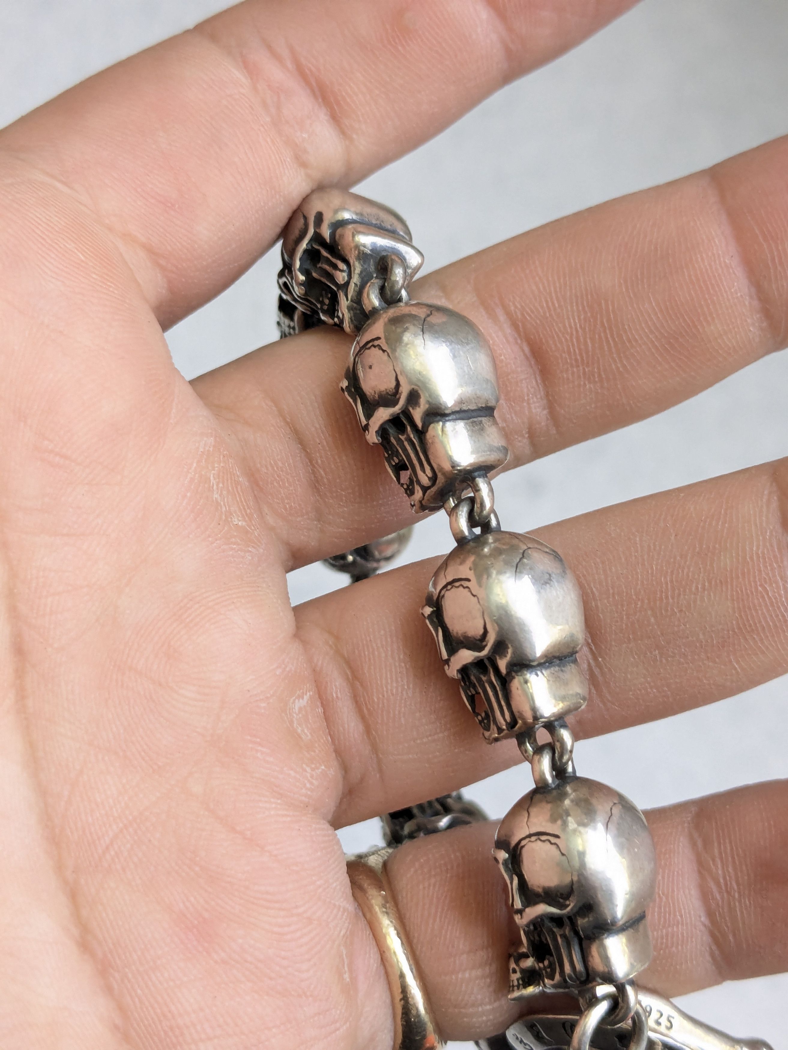 Jewelry Sterling Silver Skull Bracelet 6.75" Biker Punk Skeleton Size ONE SIZE - 16 Thumbnail