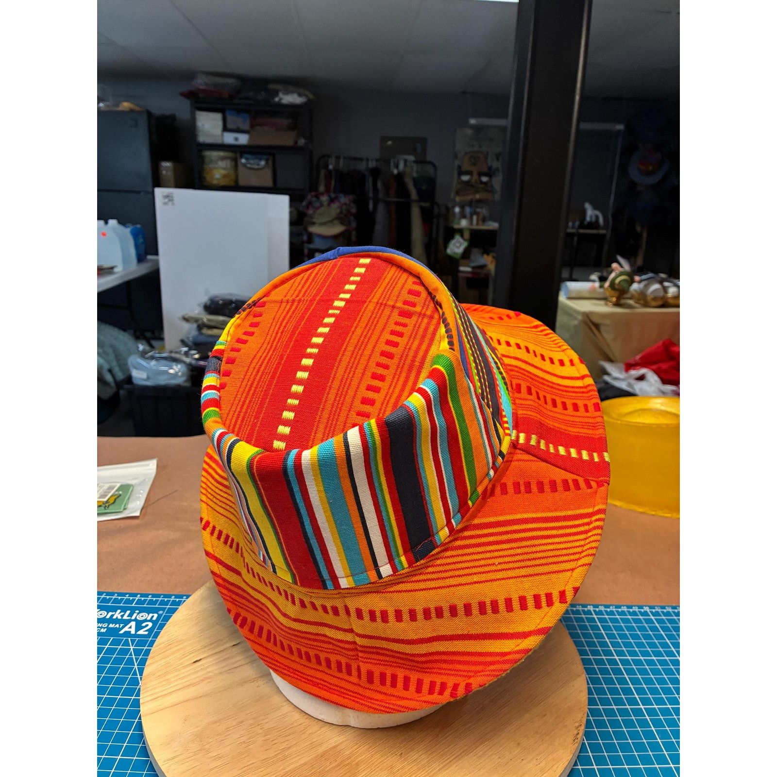 Other Upcycled Bucket Hat — Fiery Orange Mixed Stripe, Marigold Size ONE SIZE - 6 Thumbnail