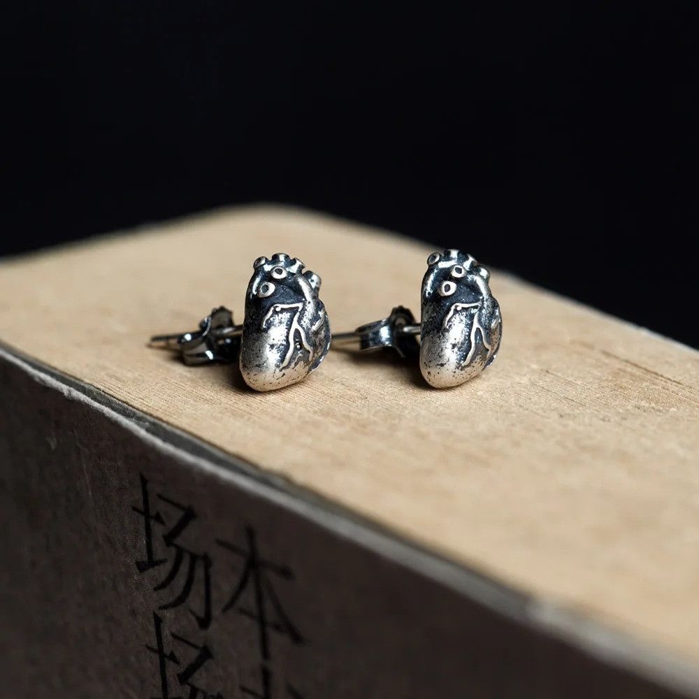 Jewelry Human Heart Stud Earrings 925 Sterling Ear Studs Charm Size ONE SIZE - 2 Thumbnail