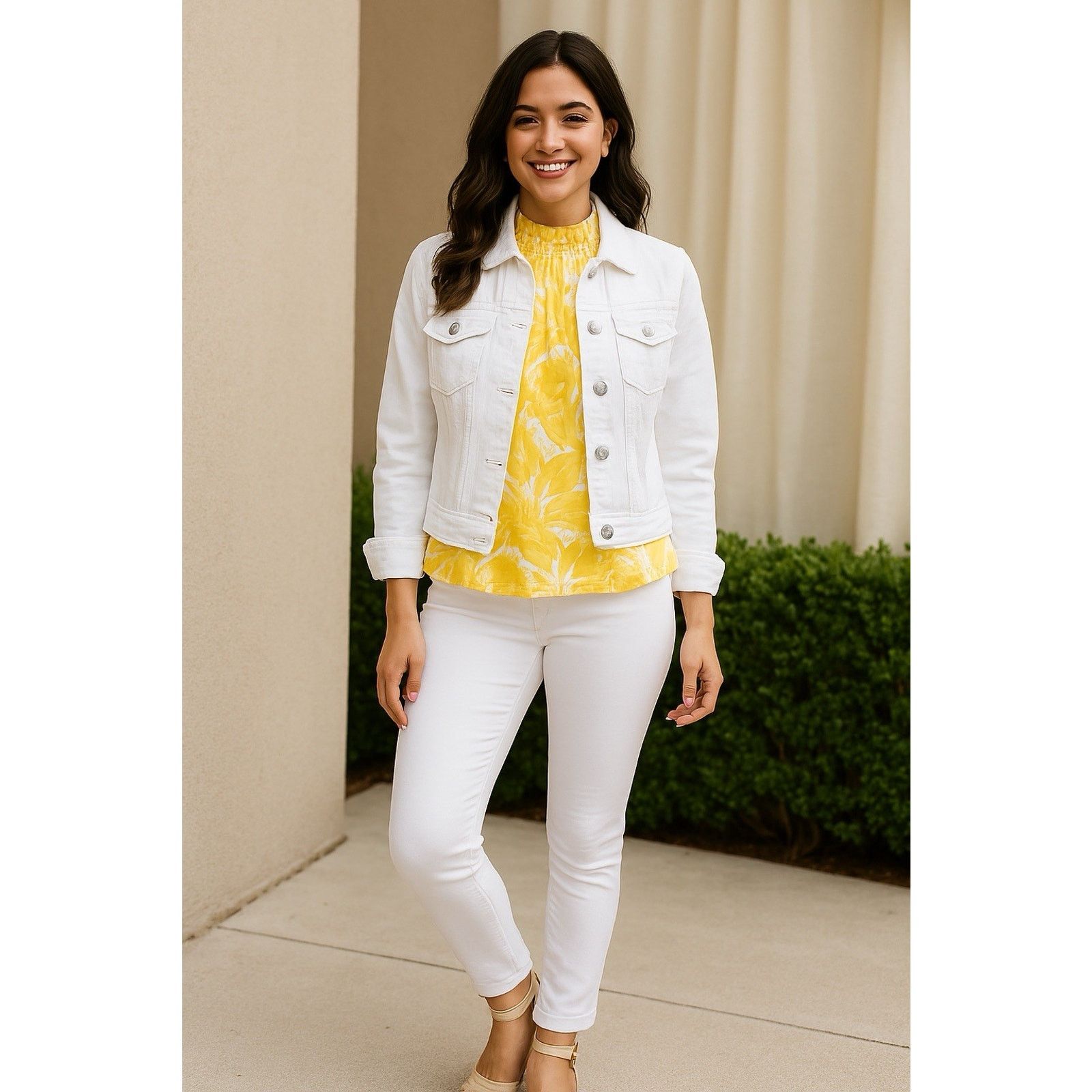 Nine West Nine West Yellow Floral Ruffle Blouse | Medium Cottagecore Size M / US 6-8 / IT 42-44 - 10 Thumbnail