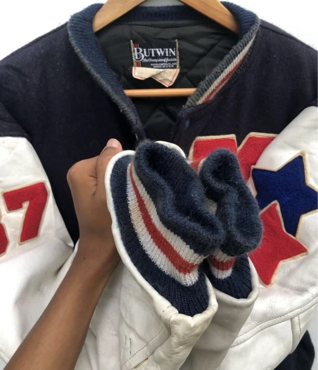 Vintage 🔥Vintage 70's Butwin USA Leather Sleeve Varsity Jacket Size US L / EU 52-54 / 3 - 8 Thumbnail