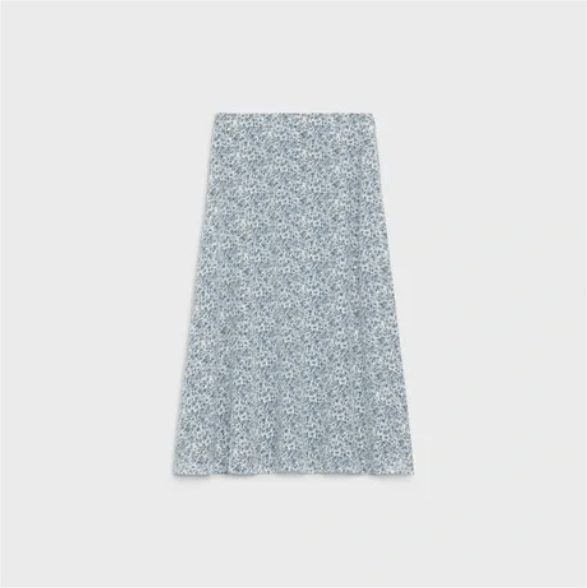 image of Celine O1W1Db10324 Midi Skirt In Off White/blue in Blue Off White, Women's (Size 38)