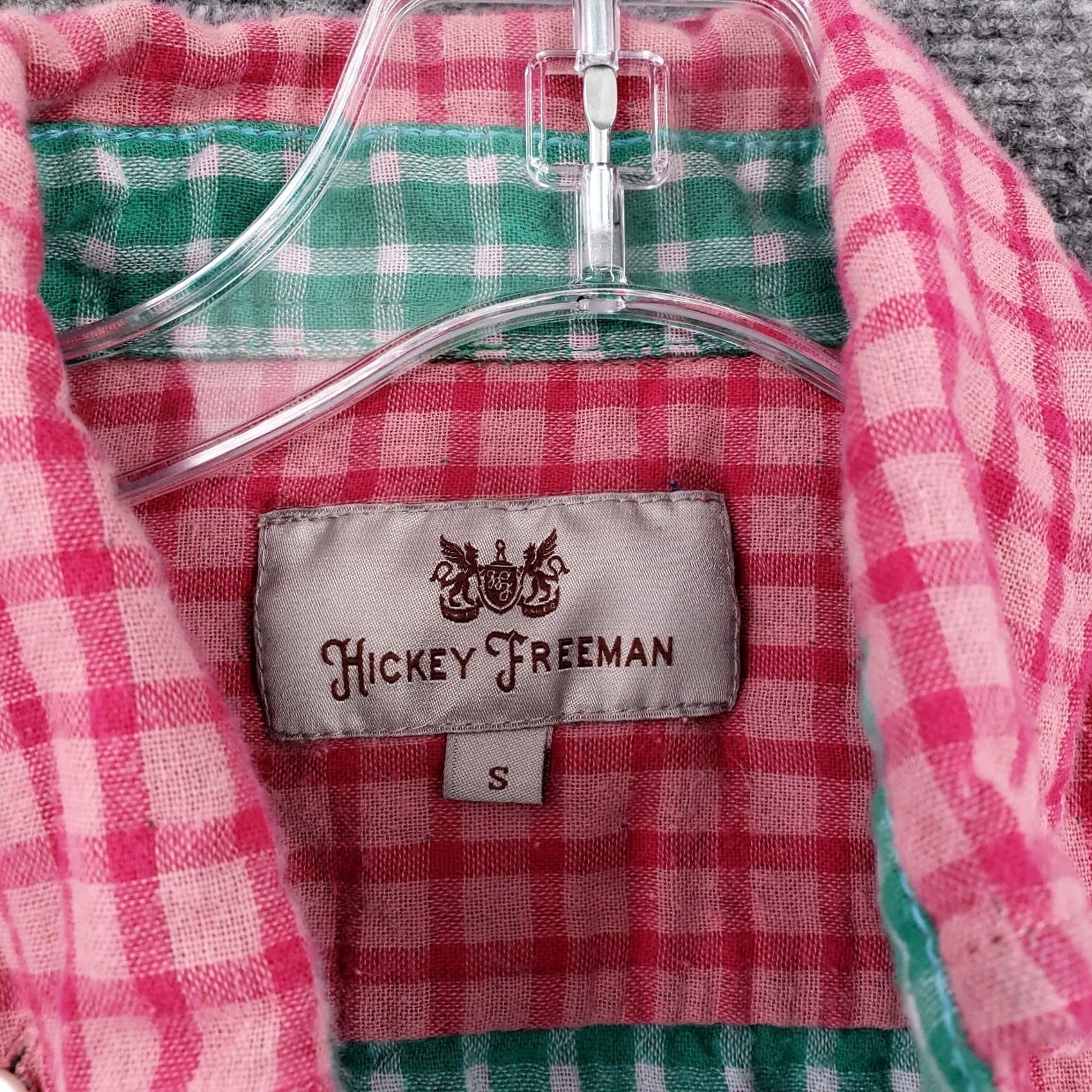 Vintage Hickey Freeman Shirt Mens S Small Button-Down Pink Check Short Sleeve Cotton Size US S / EU 44-46 / 1 - 2 Thumbnail