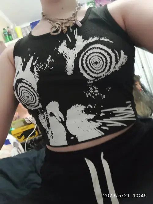 Other Gothic Cat Graphics Women Black Tops Size ONE SIZE - 4 Thumbnail