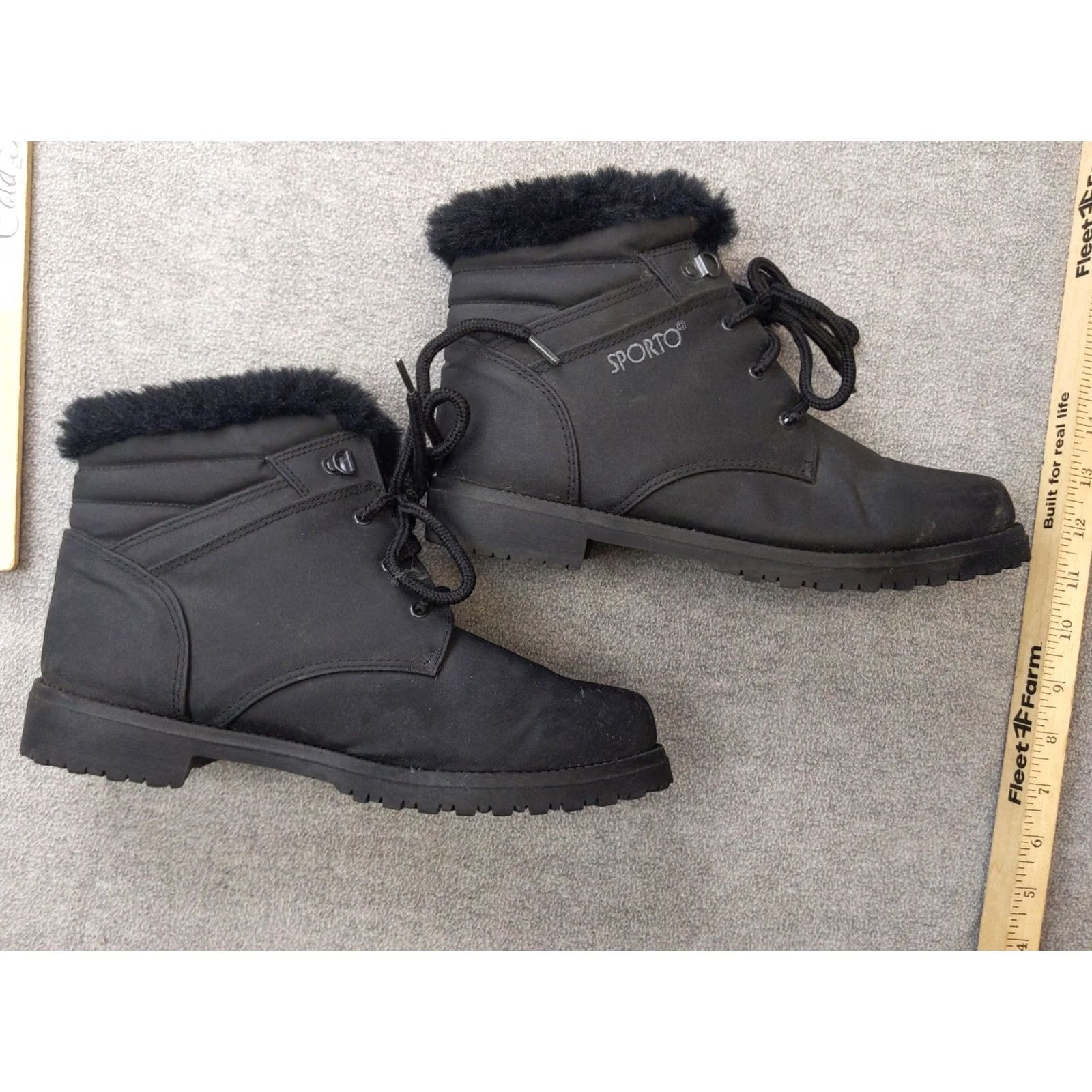 Vintage Sporto Snow Boots Womens Size 9.5 40.5 Black Synthetic Ankle Fur Lace Up Winter Size US 10 / IT 40 - 2 Thumbnail