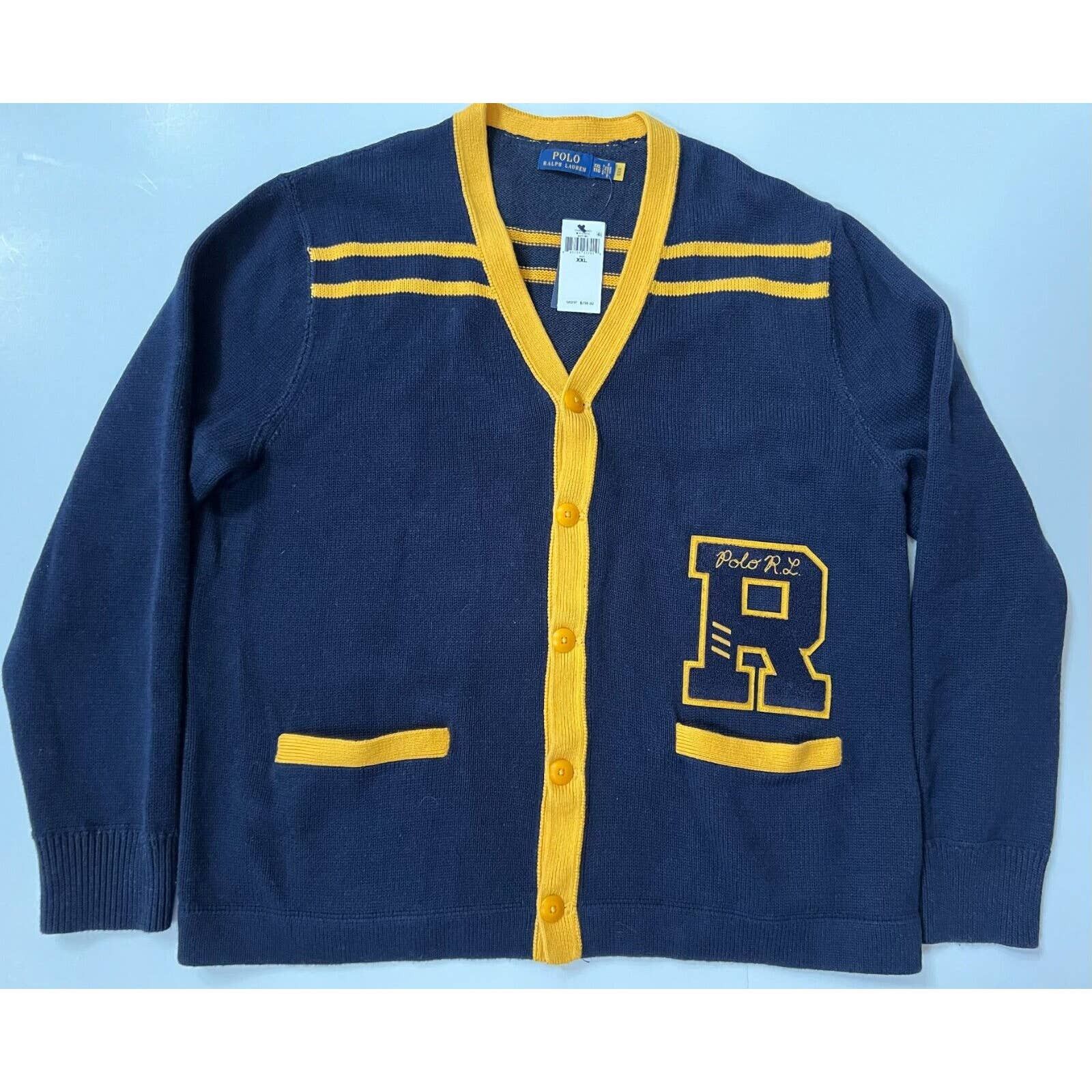 image of Polo Ralph Laurent Varsity Letterman Cardigan Sweater Size 2Xl in Blue, Men's