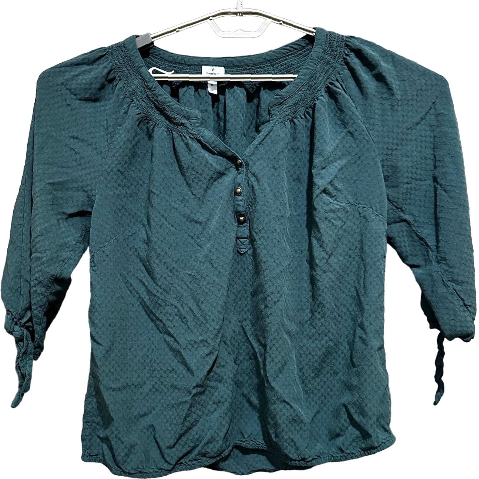 Vintage Dressbarn Blouse Women Plus 1X Green Bohemian Henley Long Sleeve Solid Rayon Shirt Size XL / US 12-14 / IT 48-50 - 2 Thumbnail