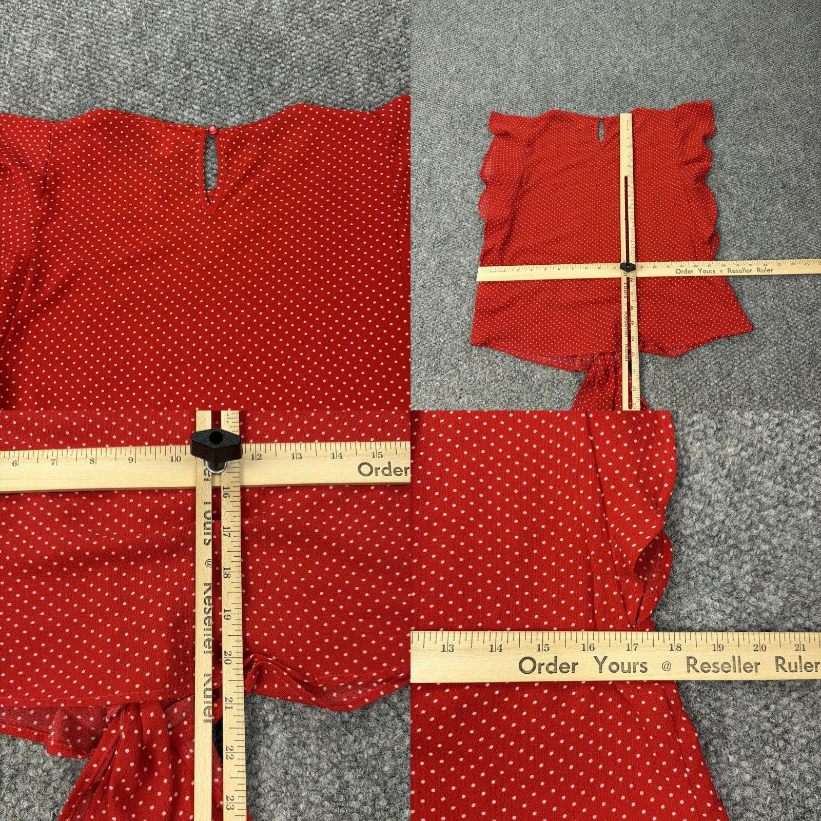 Vintage Monteau Shirt Women Red Polka Dot Tie Front Ruffle Sleeve Blouse Medium Size M / US 6-8 / IT 42-44 - 8 Thumbnail