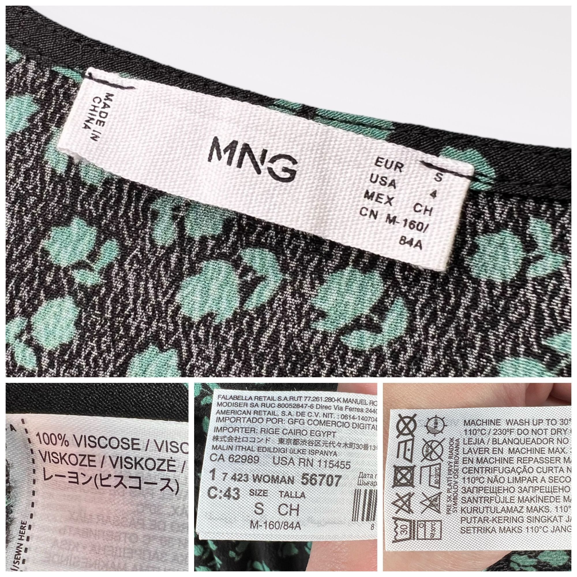 Mango MNG Mango Puff Sleeve Midi Dress V-Neck Floral Black Size Sm Size S / US 4 / IT 40 - 4 Thumbnail